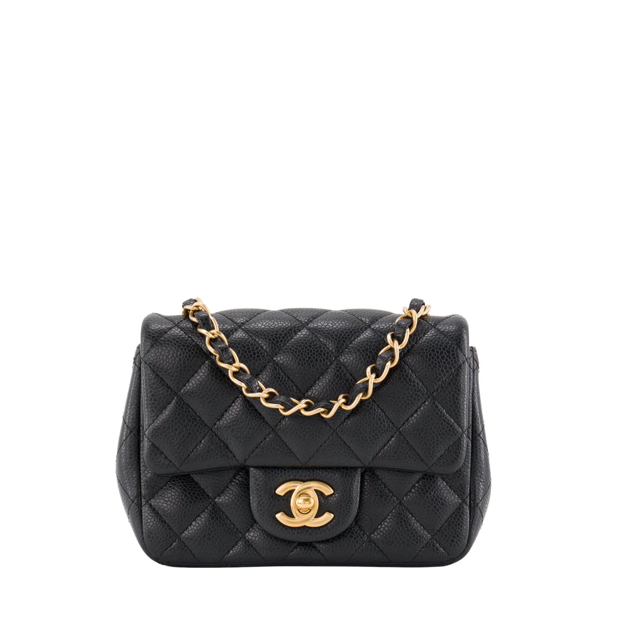 CHANEL - Sac à bandoulière Classique/Timeless Mini Square Chanel en cuir caviar noir