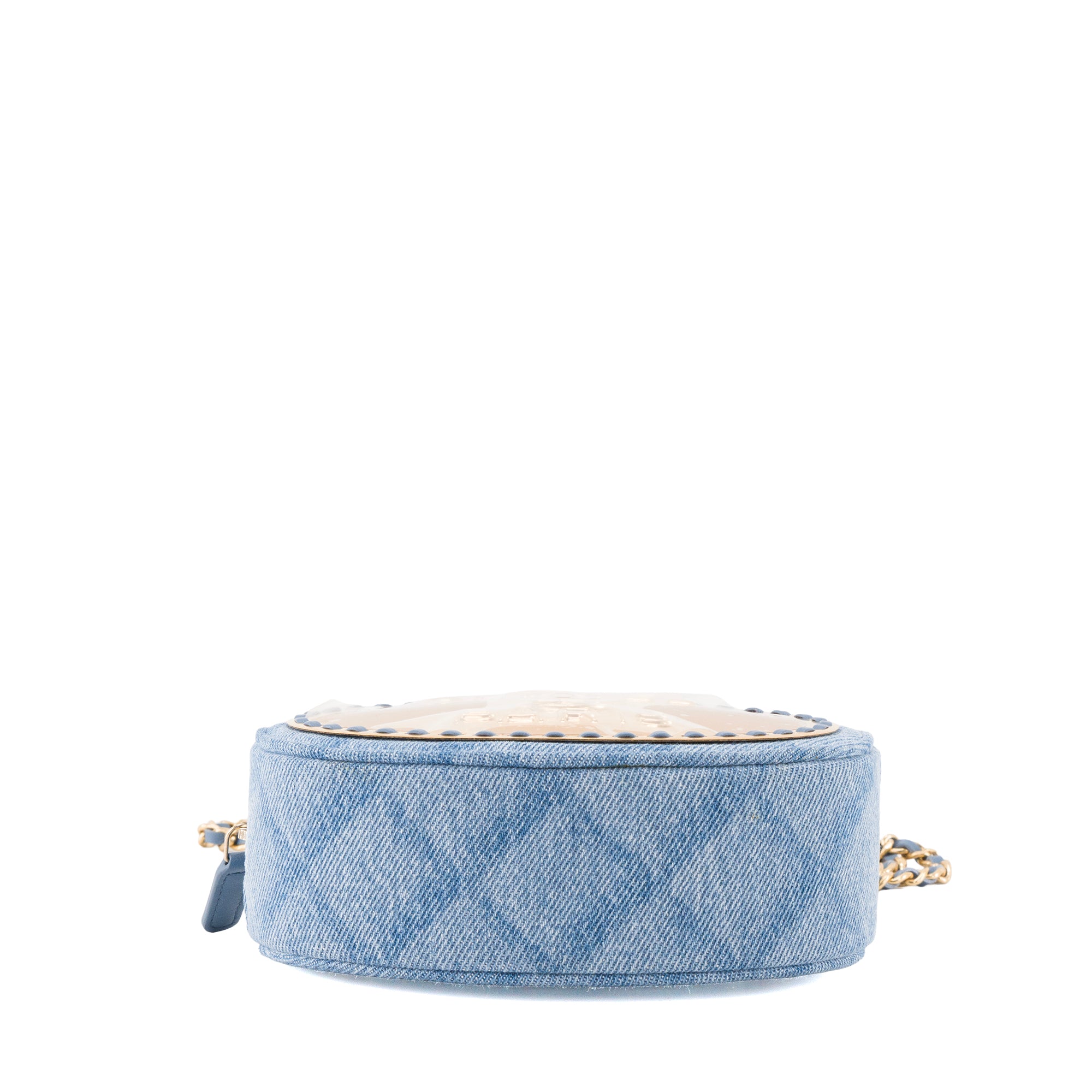 CHANEL - Sac à bandoulière Ovale CC Chanel en denim bleu et métal doré