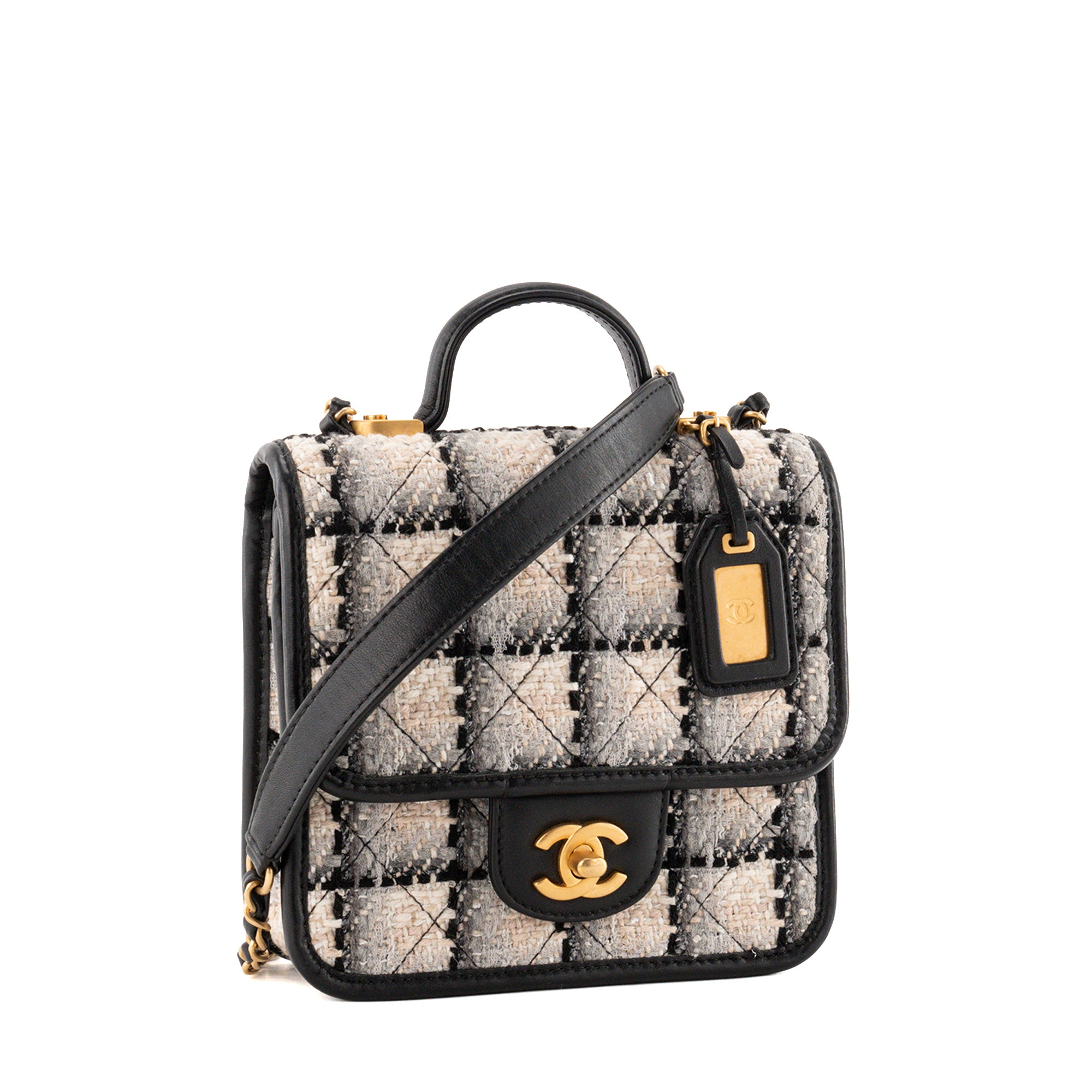 CHANEL - Sac à bandoulière School Memory Chanel en tweed beige et gris