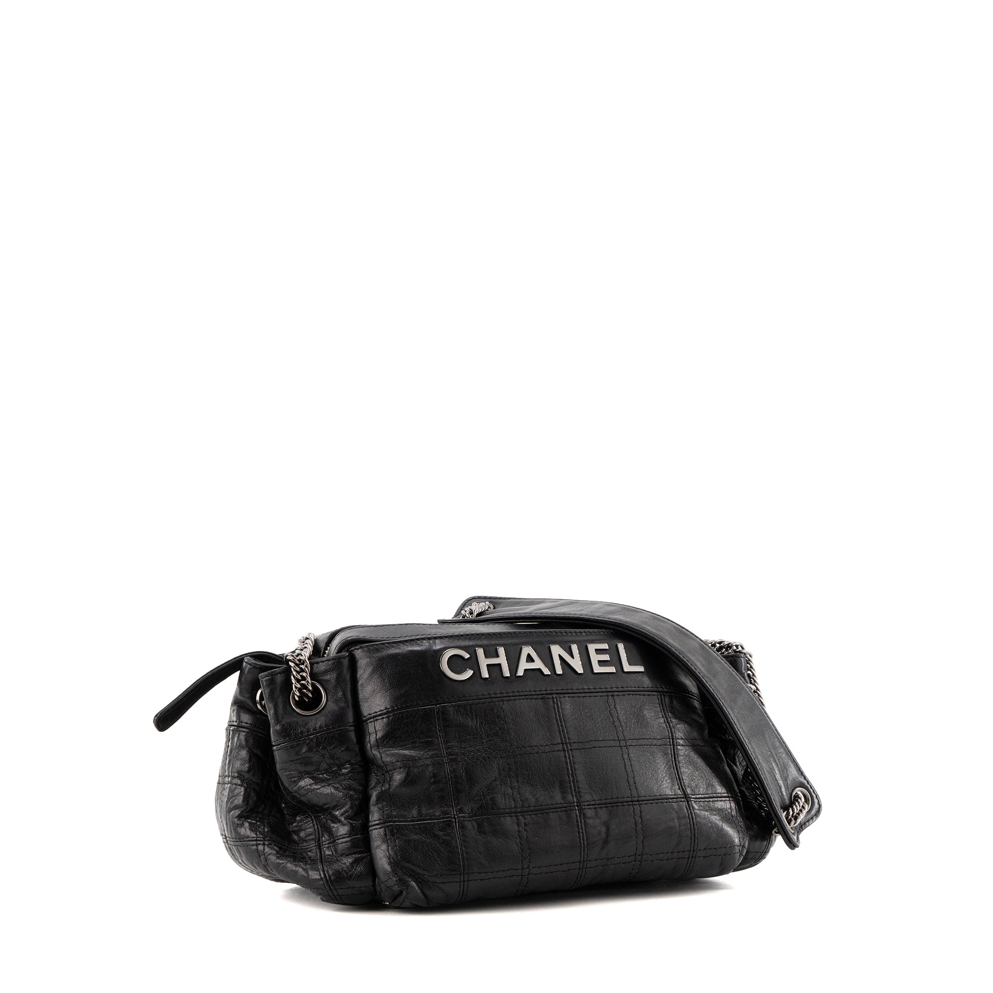 CHANEL - Sac à épaule Lax Accordion Chanel en cuir lisse noir