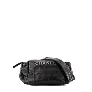 CHANEL - Sac à épaule Lax Accordion Chanel en cuir lisse noir