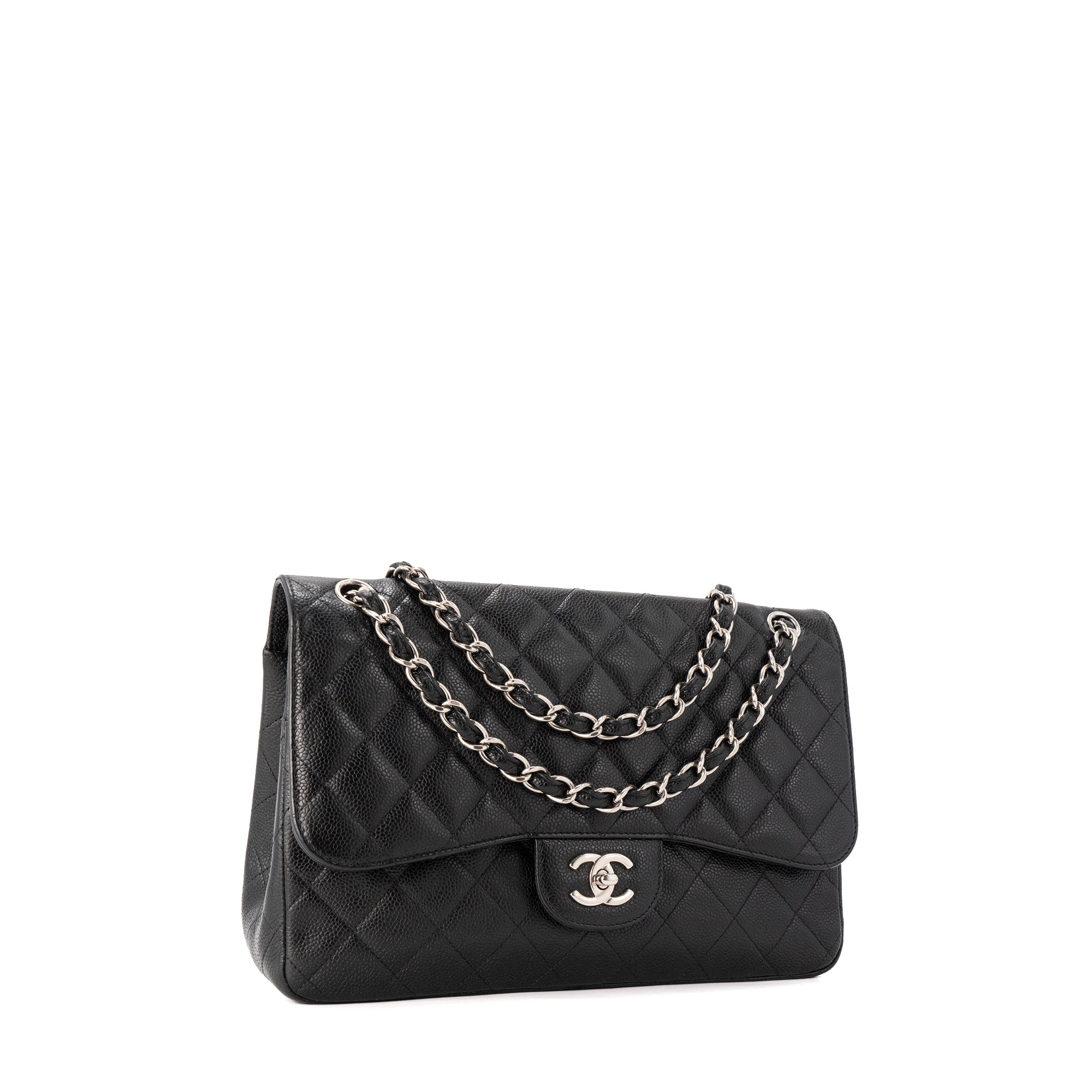 CHANEL - Sac à bandoulière Classique/Timeless Jumbo Chanel en cuir caviar noir