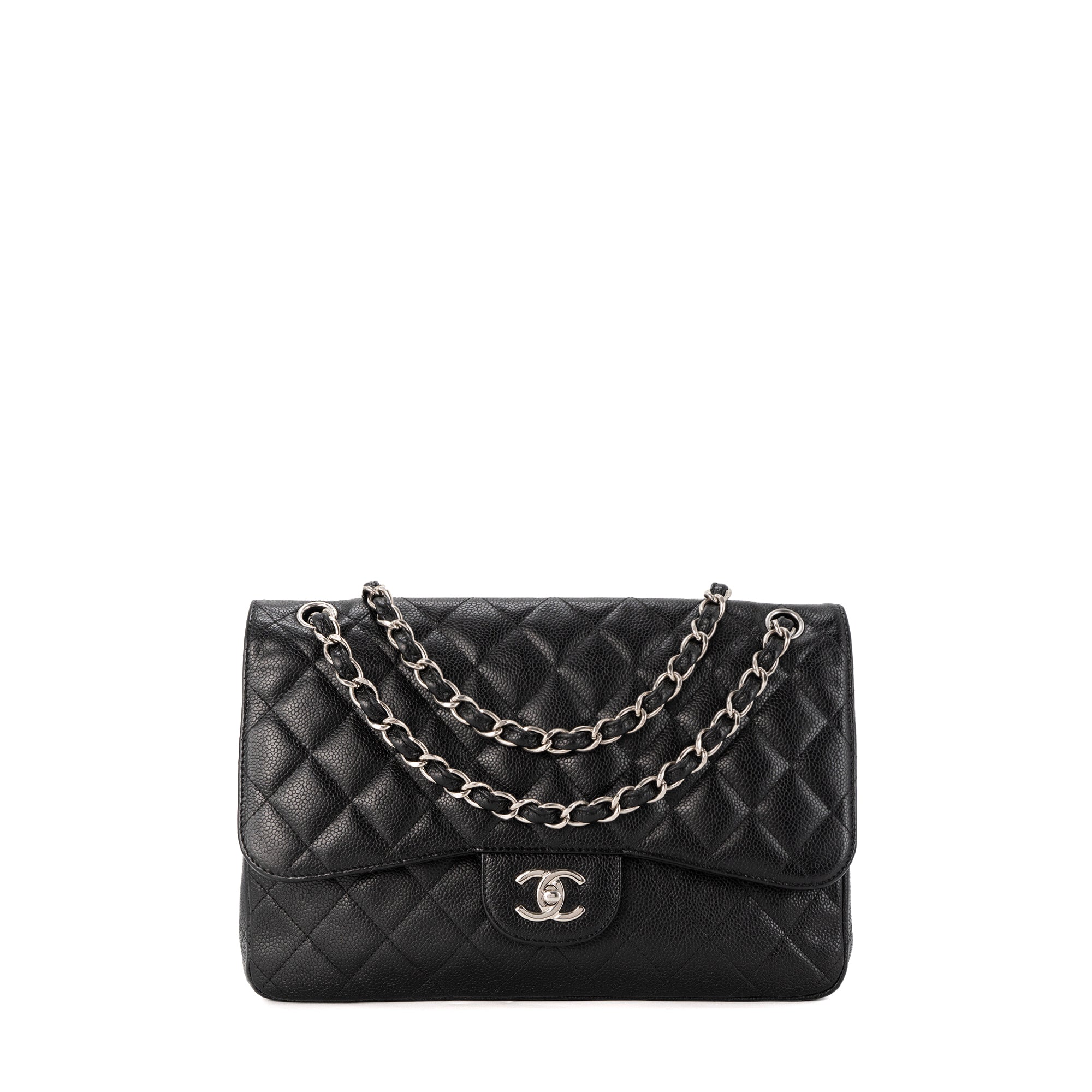 CHANEL - Sac à bandoulière Classique/Timeless Jumbo Chanel en cuir caviar noir