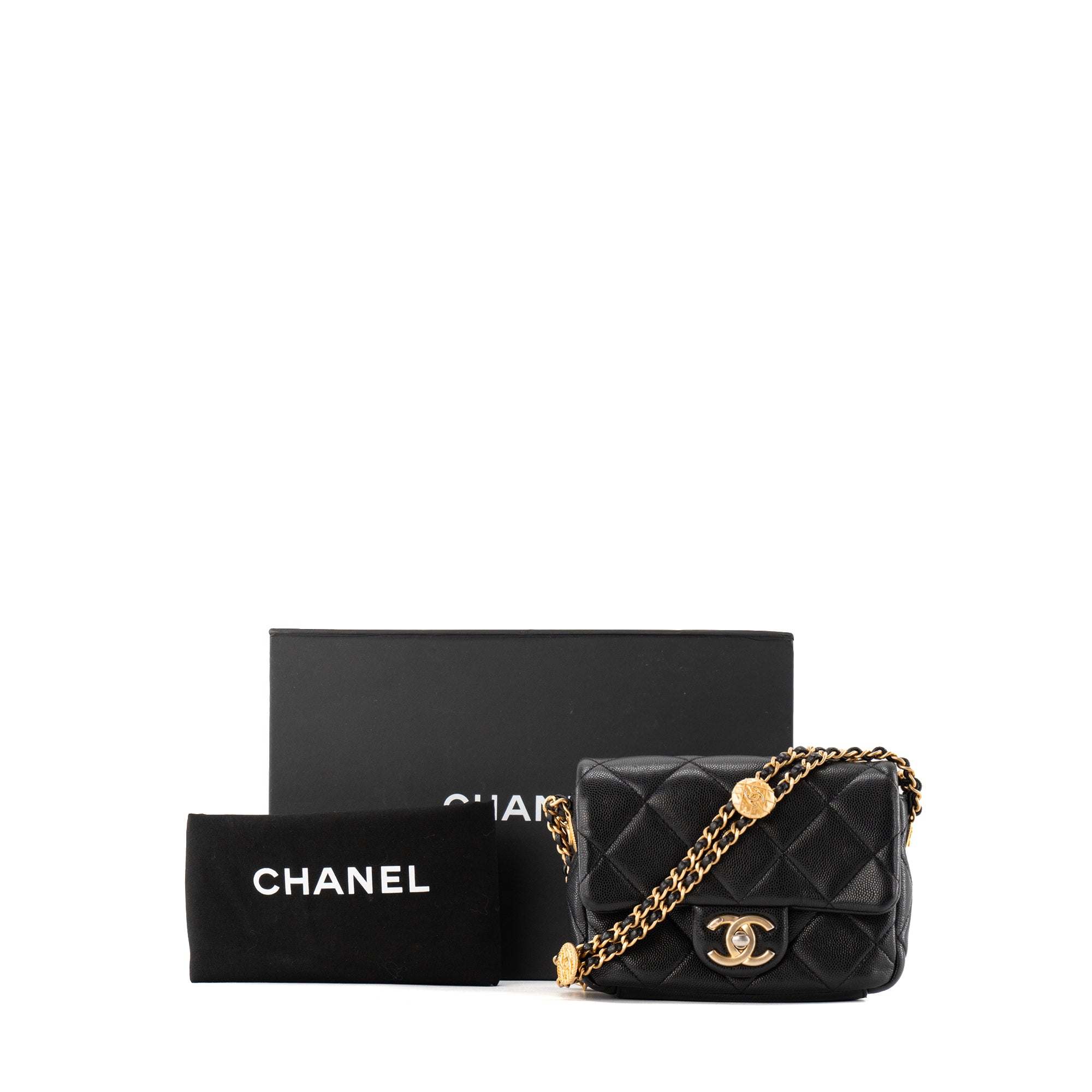CHANEL - Sac à bandoulière Classique/Timeless mini Chanel en cuir caviar noir