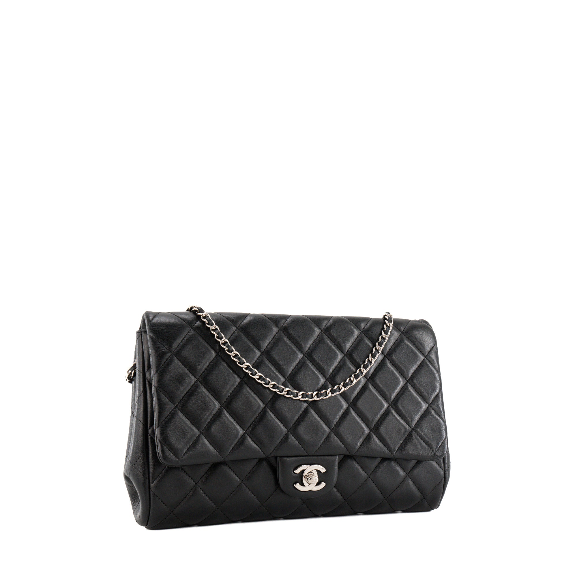 CHANEL - Sac à épaule Classique/Timeless Chanel en cuir lisse noir
