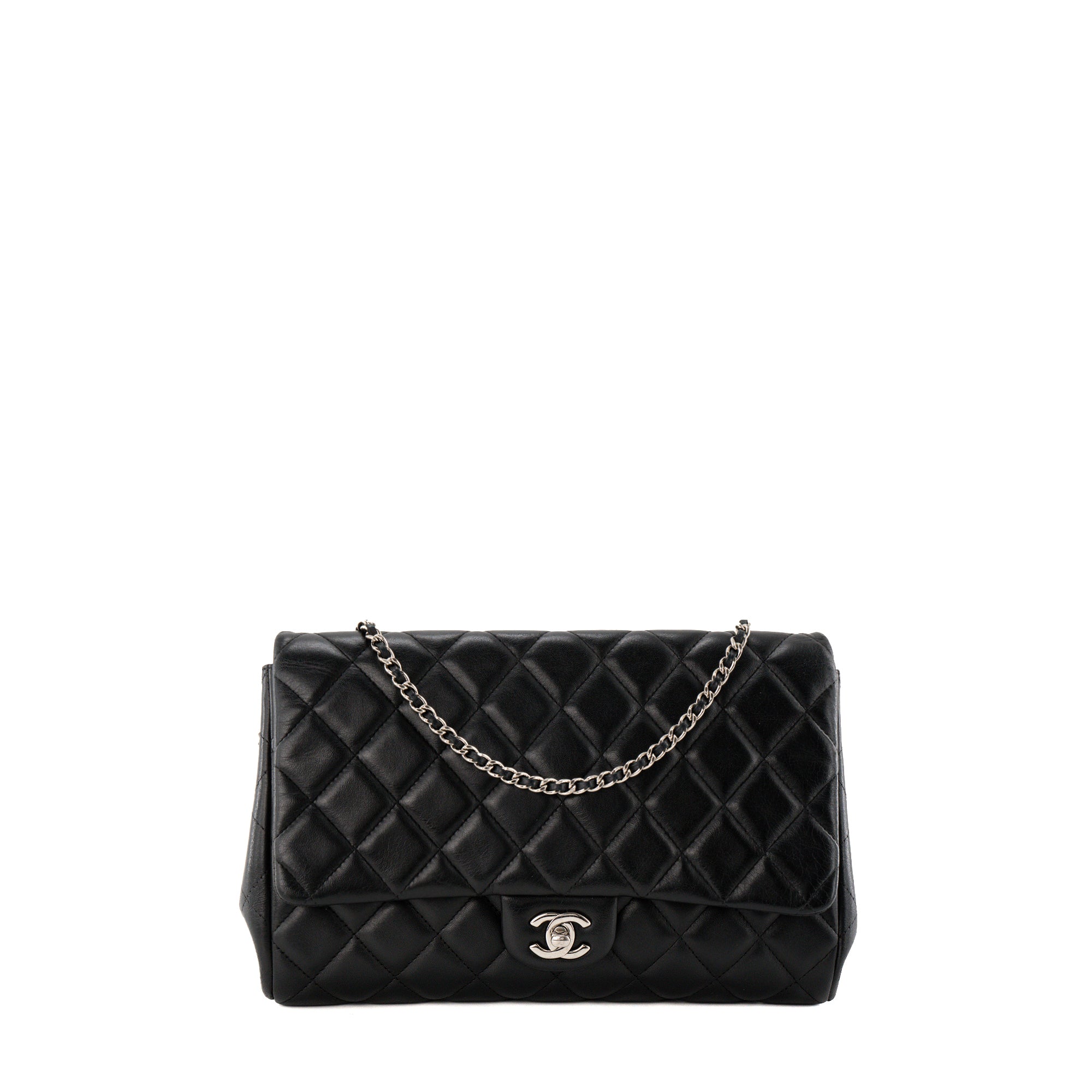 CHANEL - Sac à épaule Classique/Timeless Chanel en cuir lisse noir