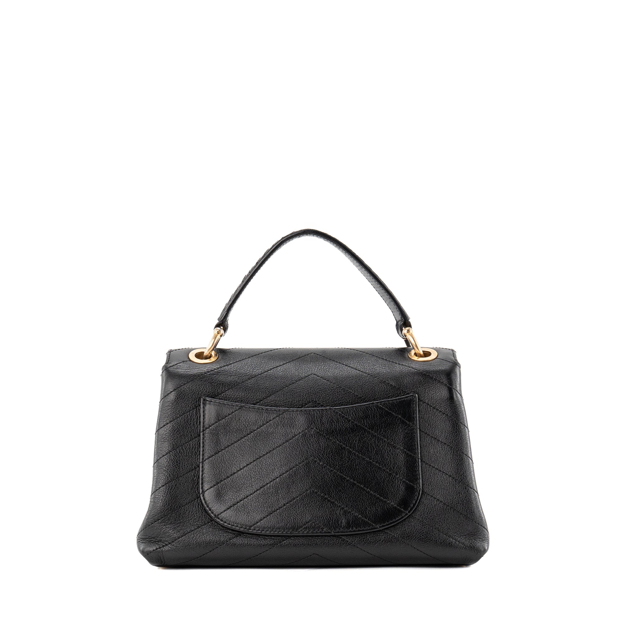 CHANEL - Sac à bandoulière Coco Handle Chanel en cuir chevron noir et anse-bandoulière en python