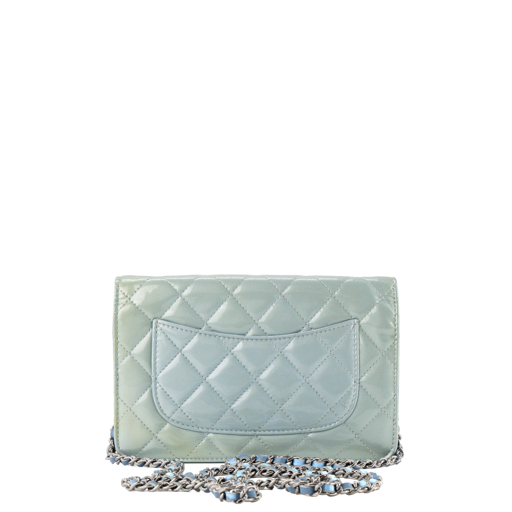 CHANEL - Sac à bandoulière Wallet On Chain Classique/Timeless Chanel en cuir verni bleu vert