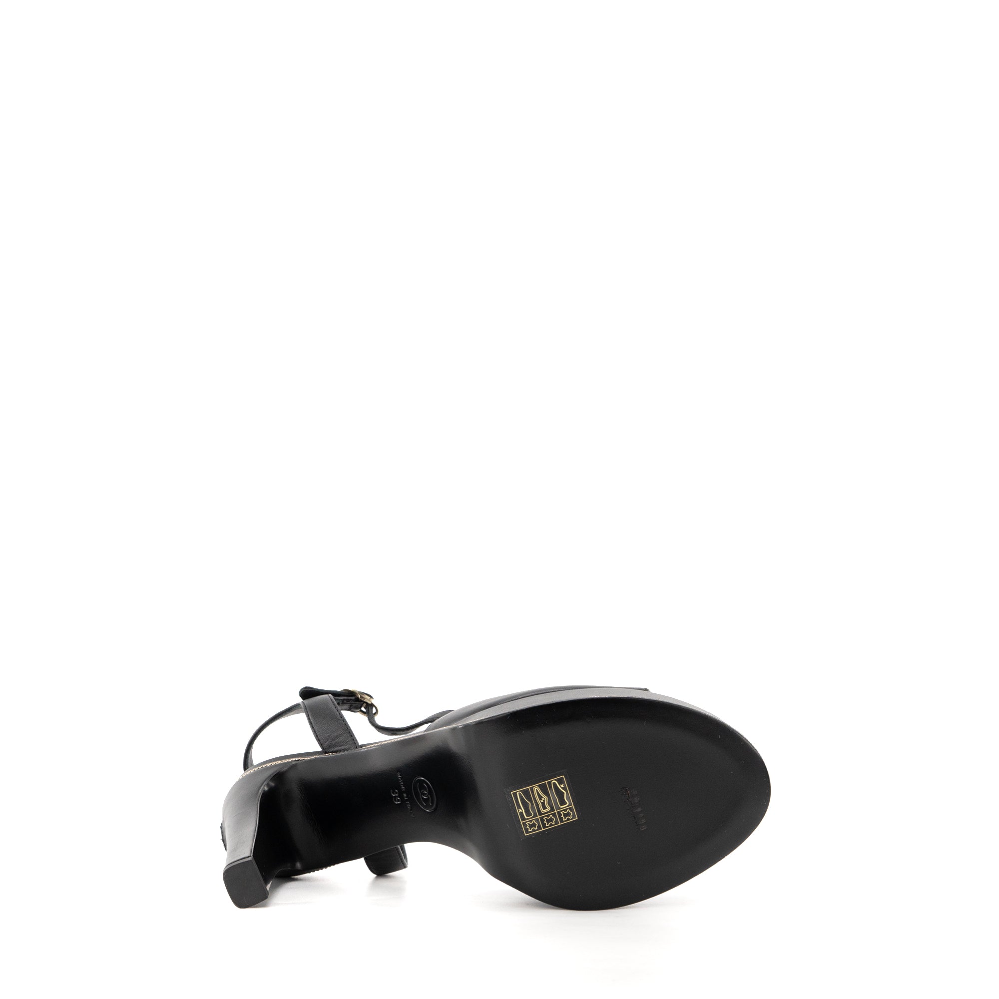 CHANEL - Sandales à talons Chanel en cuir lisse noir (T39)