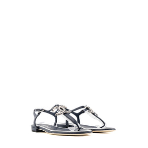 CHANEL - Sandales CC Chanel en cuir lisse bleu marine (T36C)