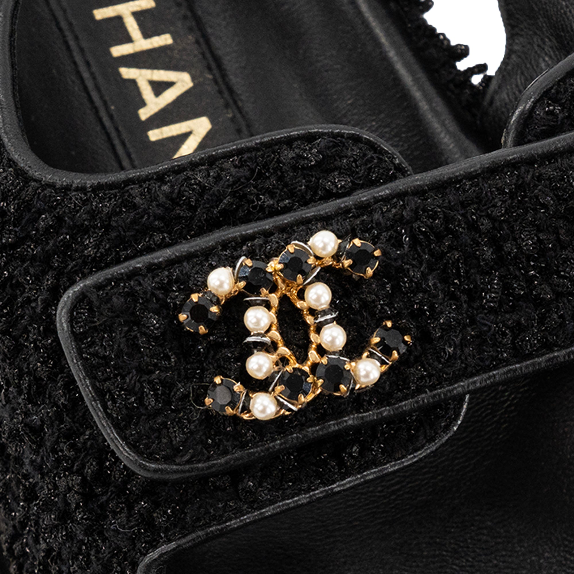 CHANEL - Sandales Dad Shoes Chanel en tweed noir (T37)