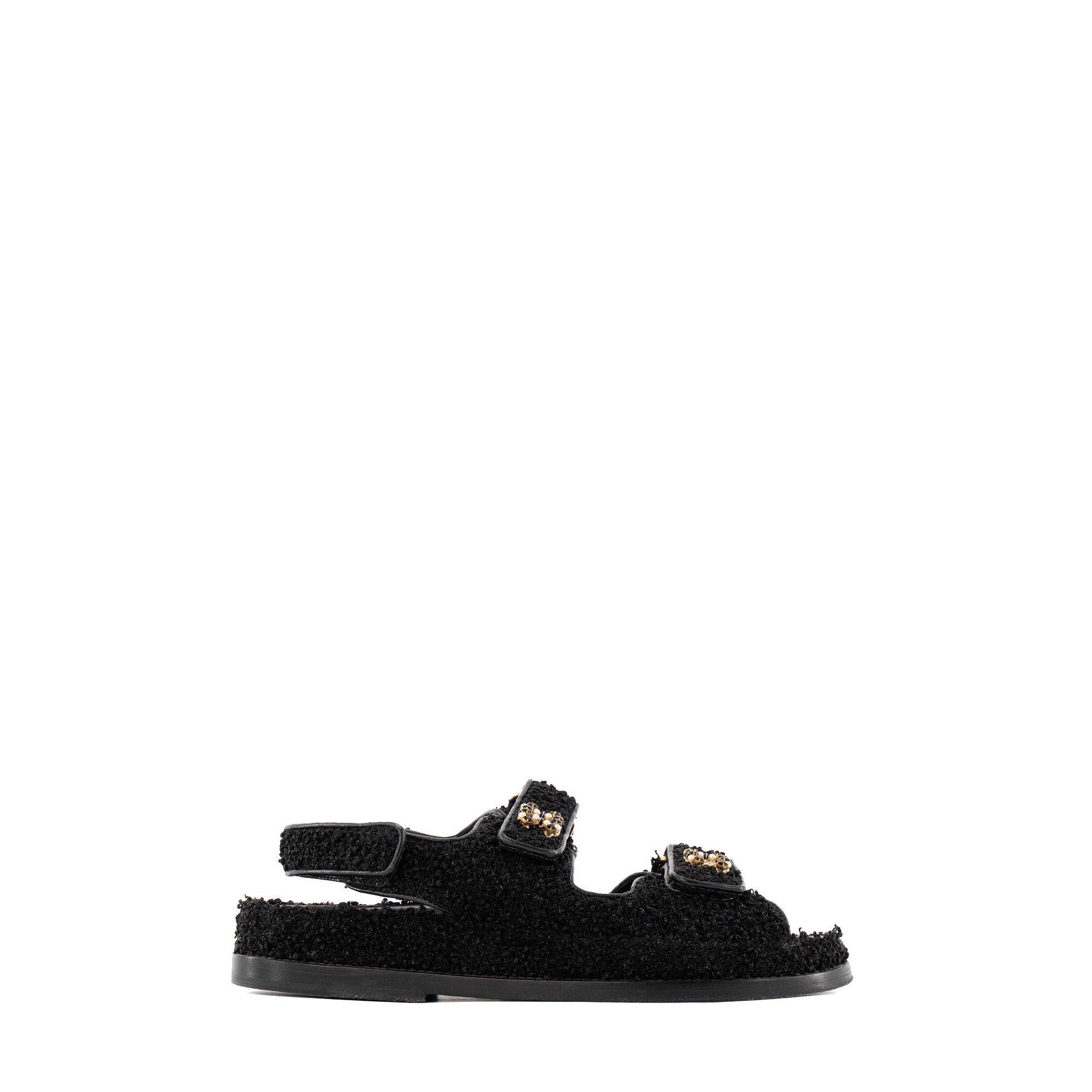 CHANEL - Sandales Dad Shoes Chanel en tweed noir (T37)