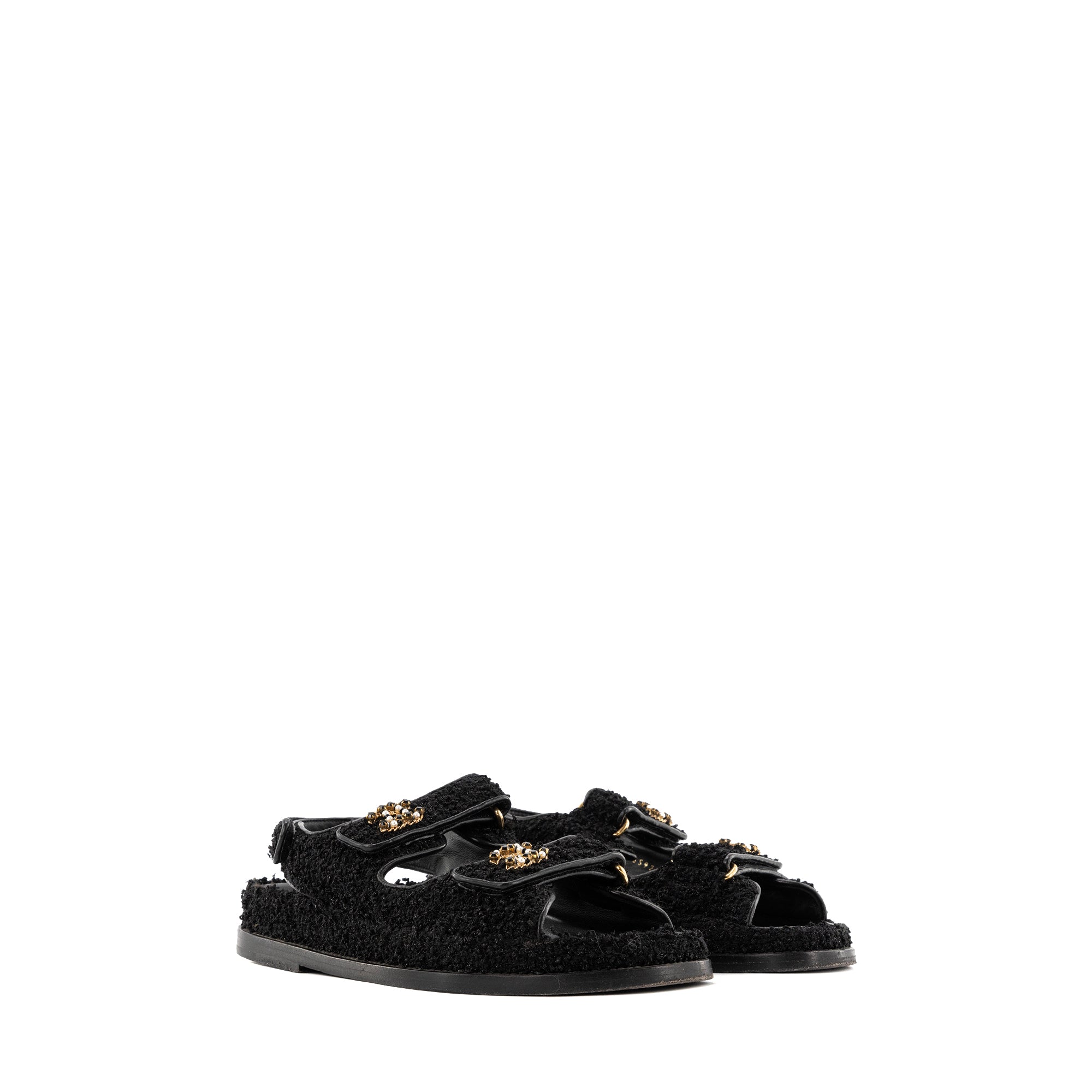 CHANEL - Sandales Dad Shoes Chanel en tweed noir (T37)