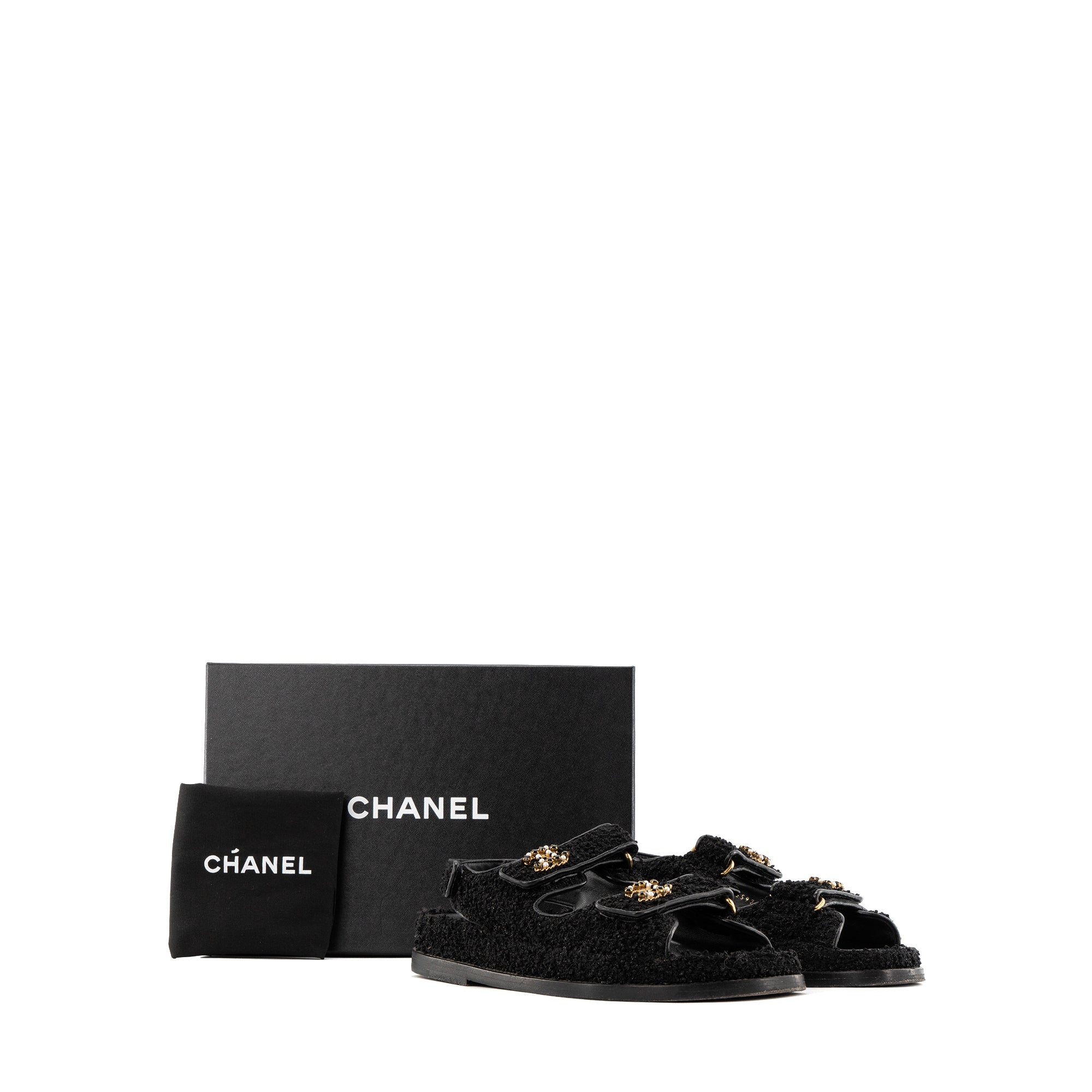 CHANEL - Sandales Dad Shoes Chanel en tweed noir (T37)