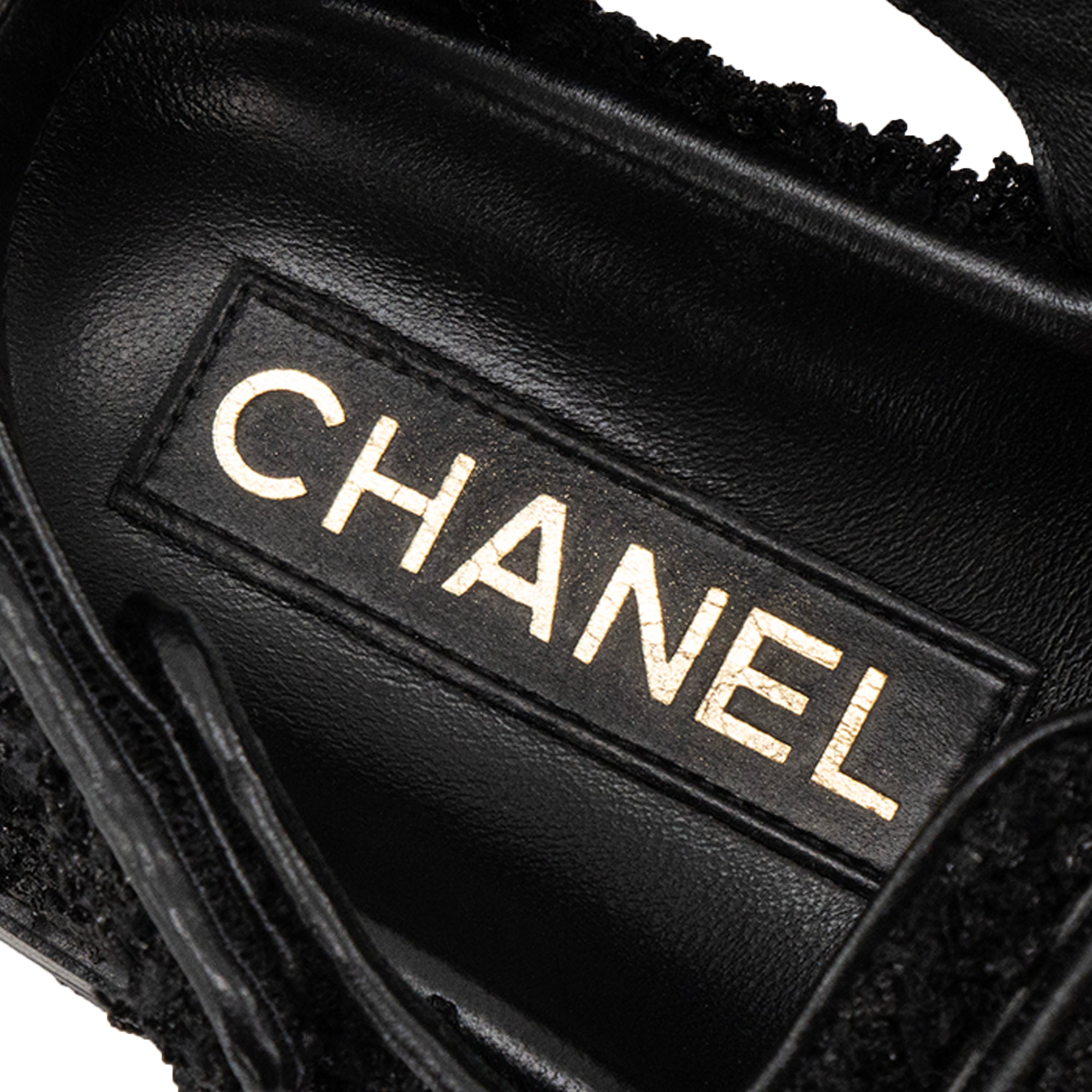 CHANEL - Sandales Dad Shoes Chanel en tweed noir (T37)