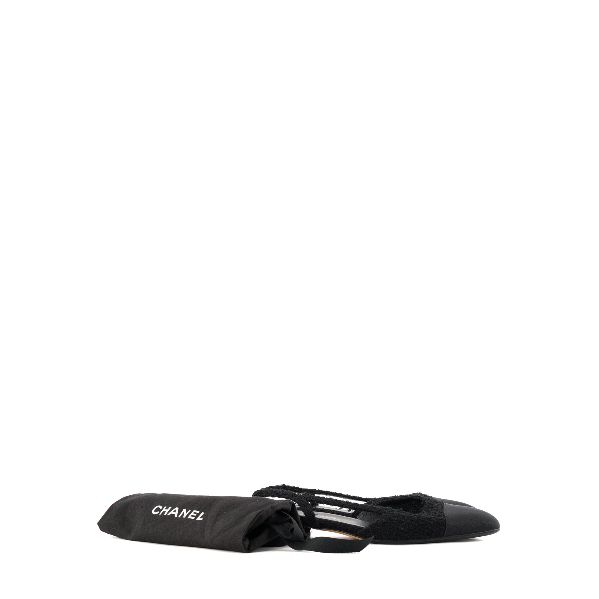 CHANEL - Sandales Slingback Chanel en tweed noir (T37,5 C)