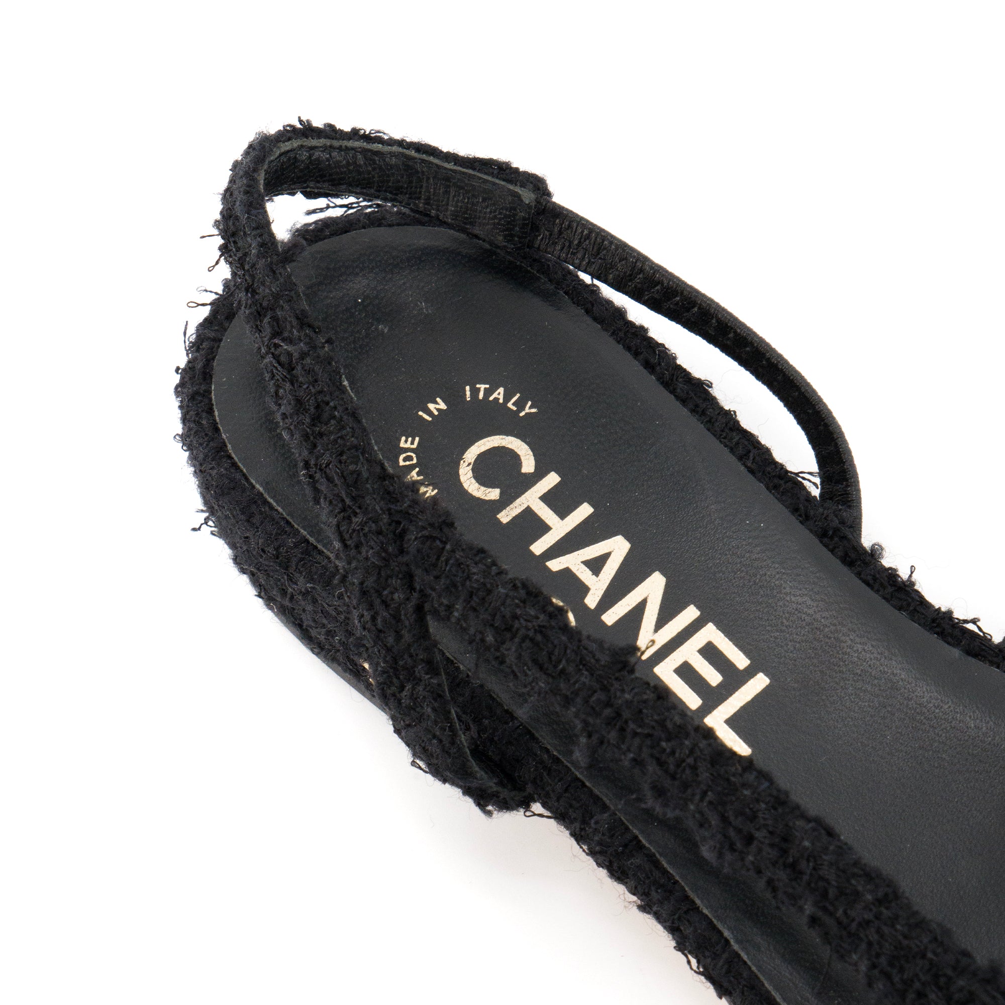 CHANEL - Sandales Slingback Chanel en tweed noir (T37,5 C)