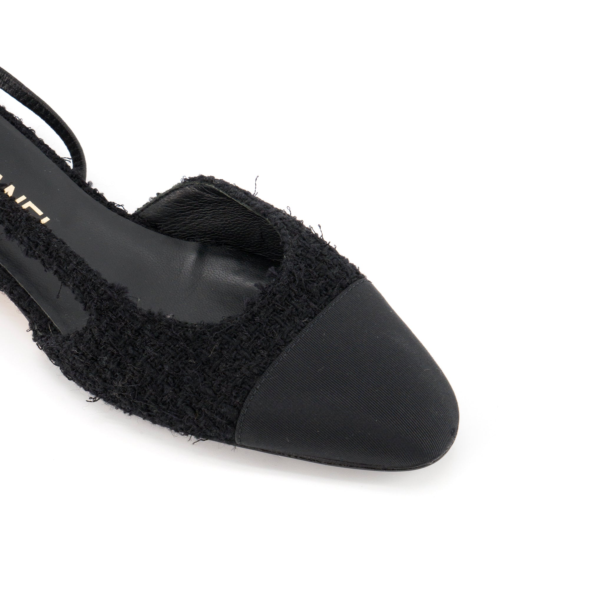 CHANEL - Sandales Slingback Chanel en tweed noir (T37,5 C)