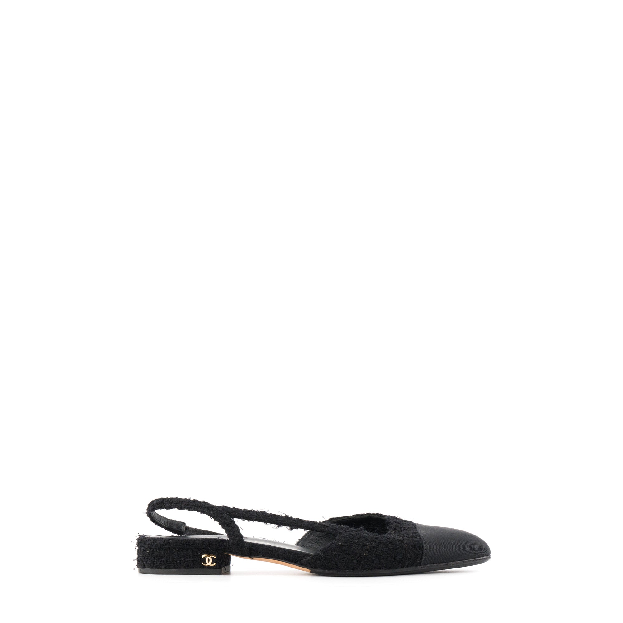 CHANEL - Sandales Slingback Chanel en tweed noir (T37,5 C)
