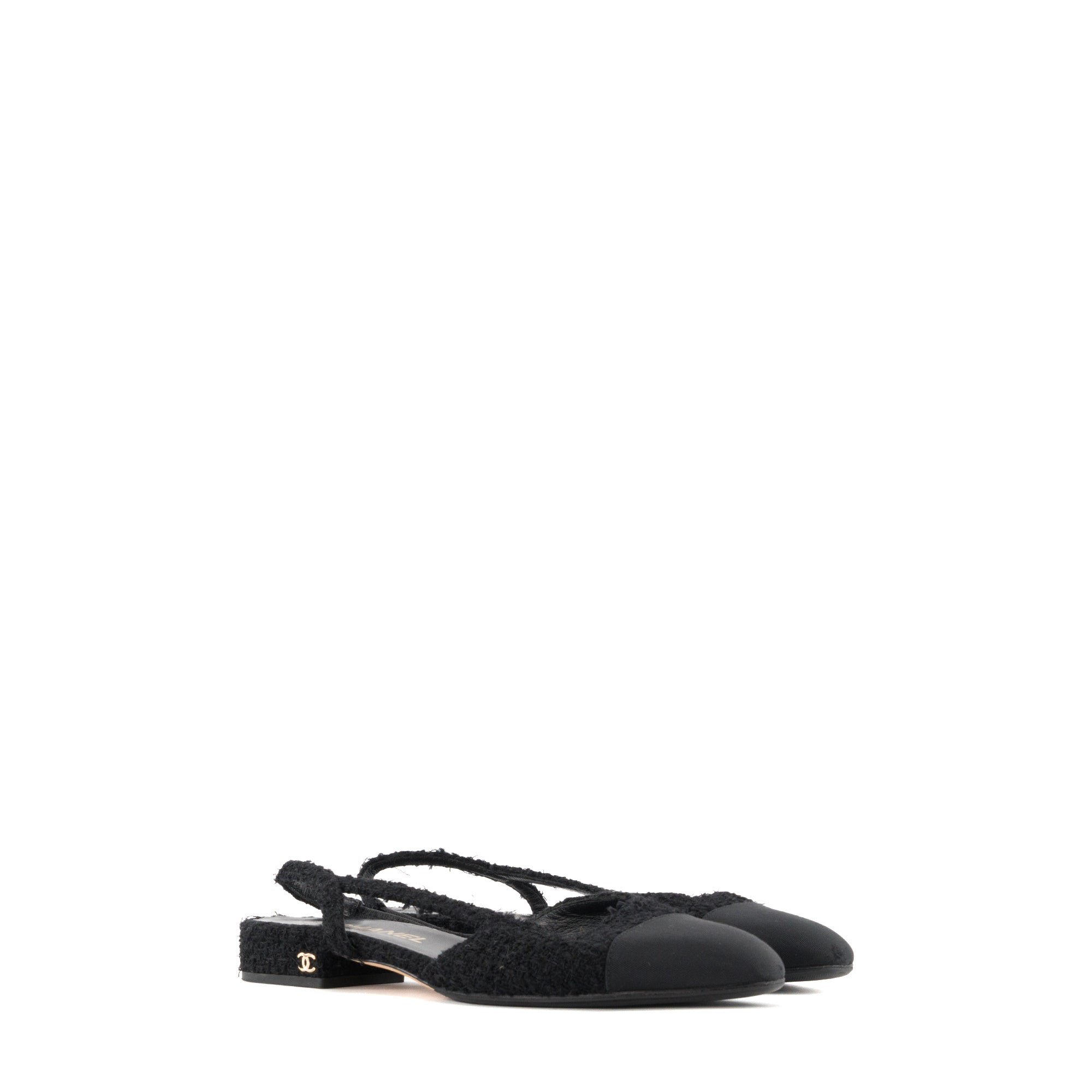 CHANEL - Sandales Slingback Chanel en tweed noir (T37,5 C)