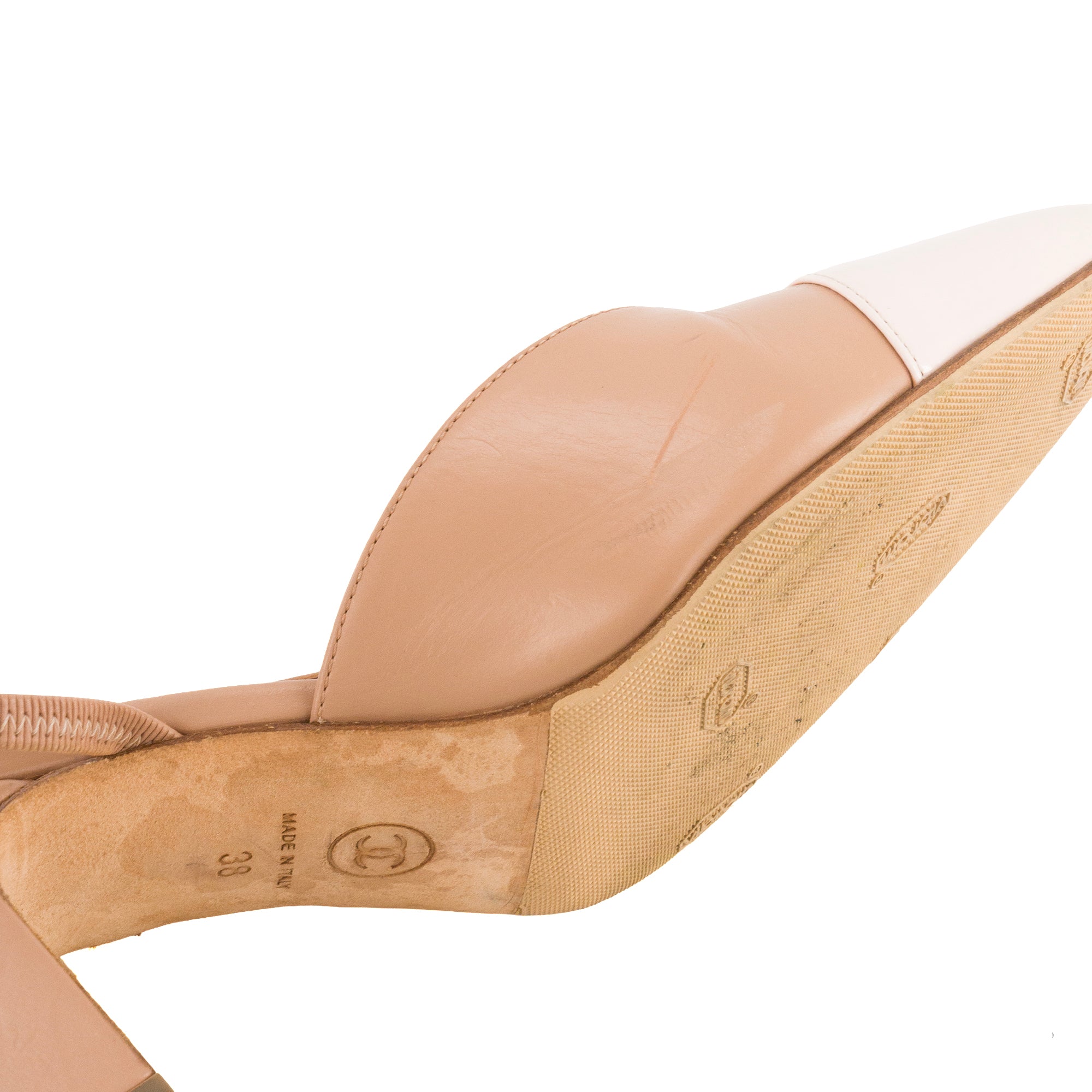 CHANEL - Slingbacks à talon Chanel en cuir lisse rose ancien (T38)