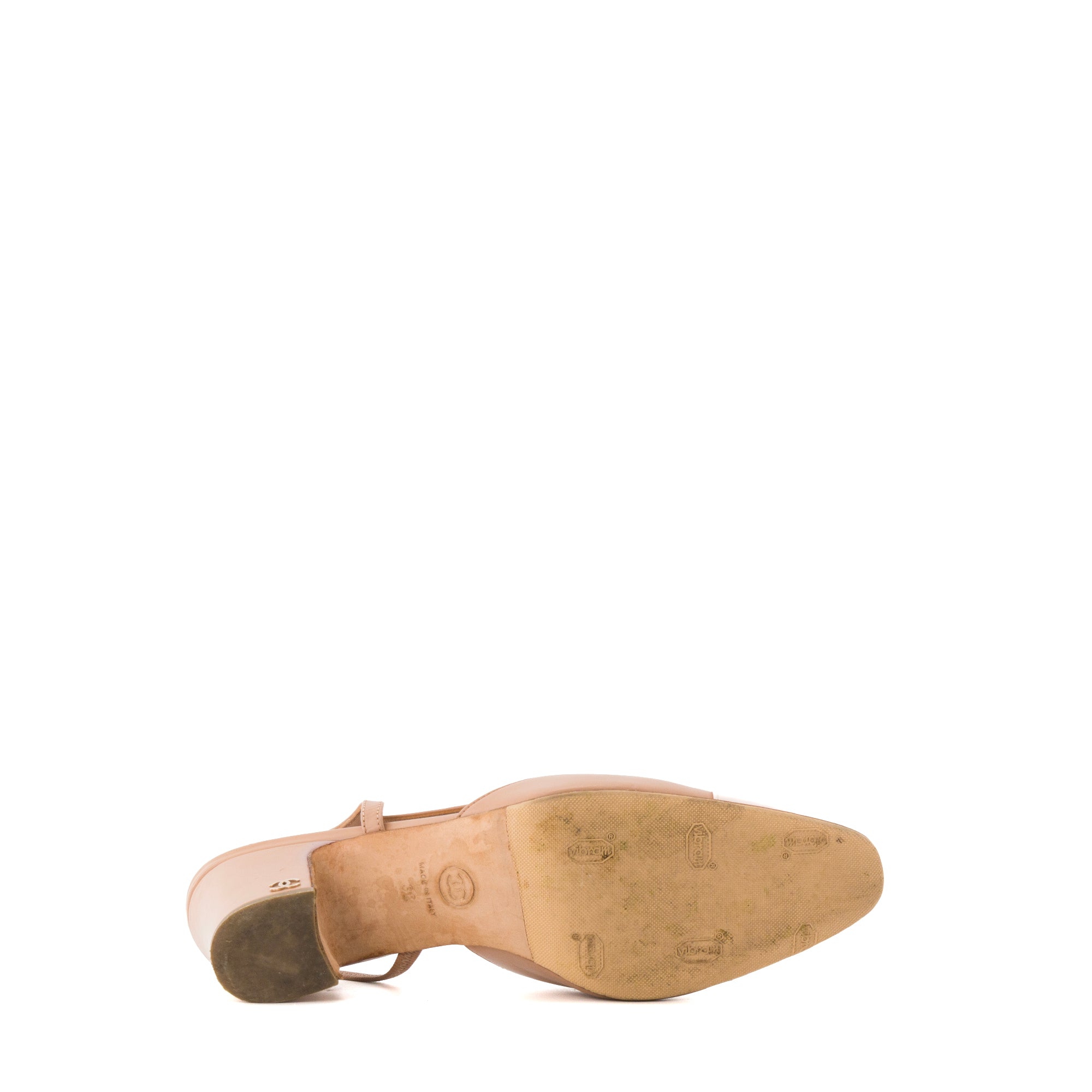 CHANEL - Slingbacks à talon Chanel en cuir lisse rose ancien (T38)