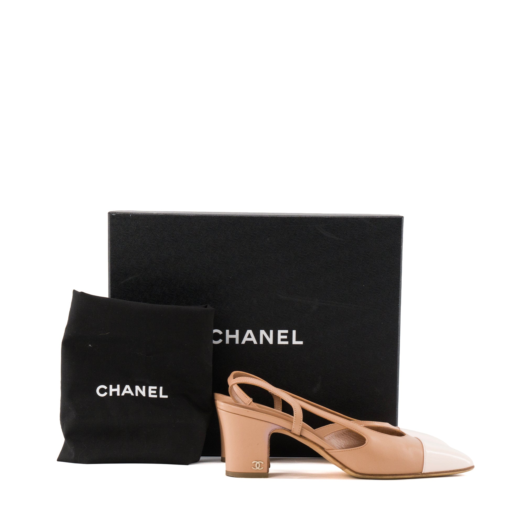 CHANEL - Slingbacks à talon Chanel en cuir lisse rose ancien (T38)