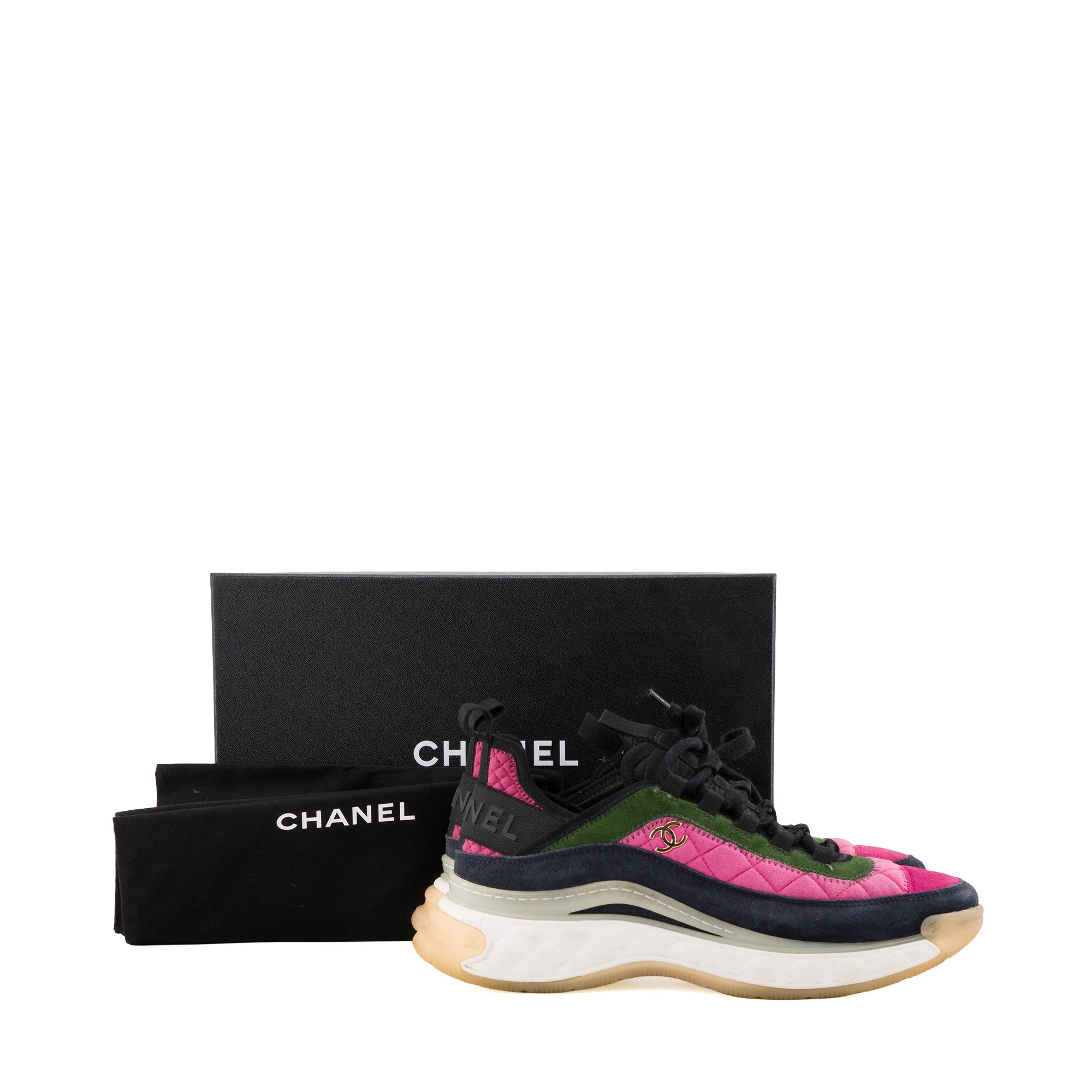 CHANEL - Sneakers Low Top Chanel en toile et daim multicolore (T39,5)