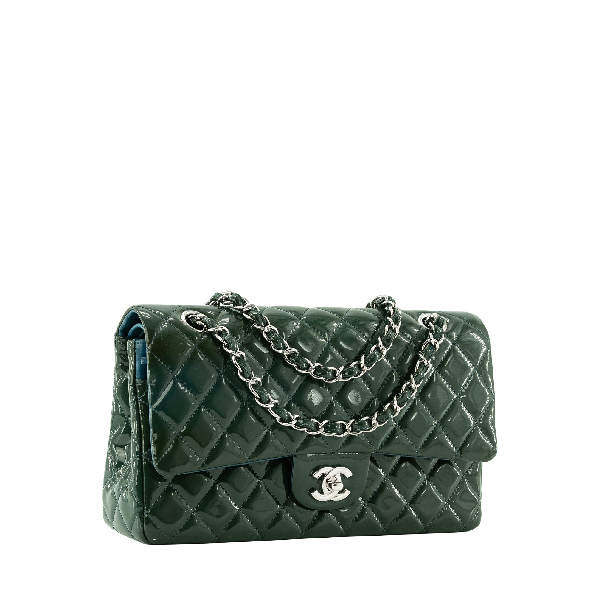 CHANEL - Sac à main Classique/Timeless 11.12 Chanel en cuir verni vert foncé
