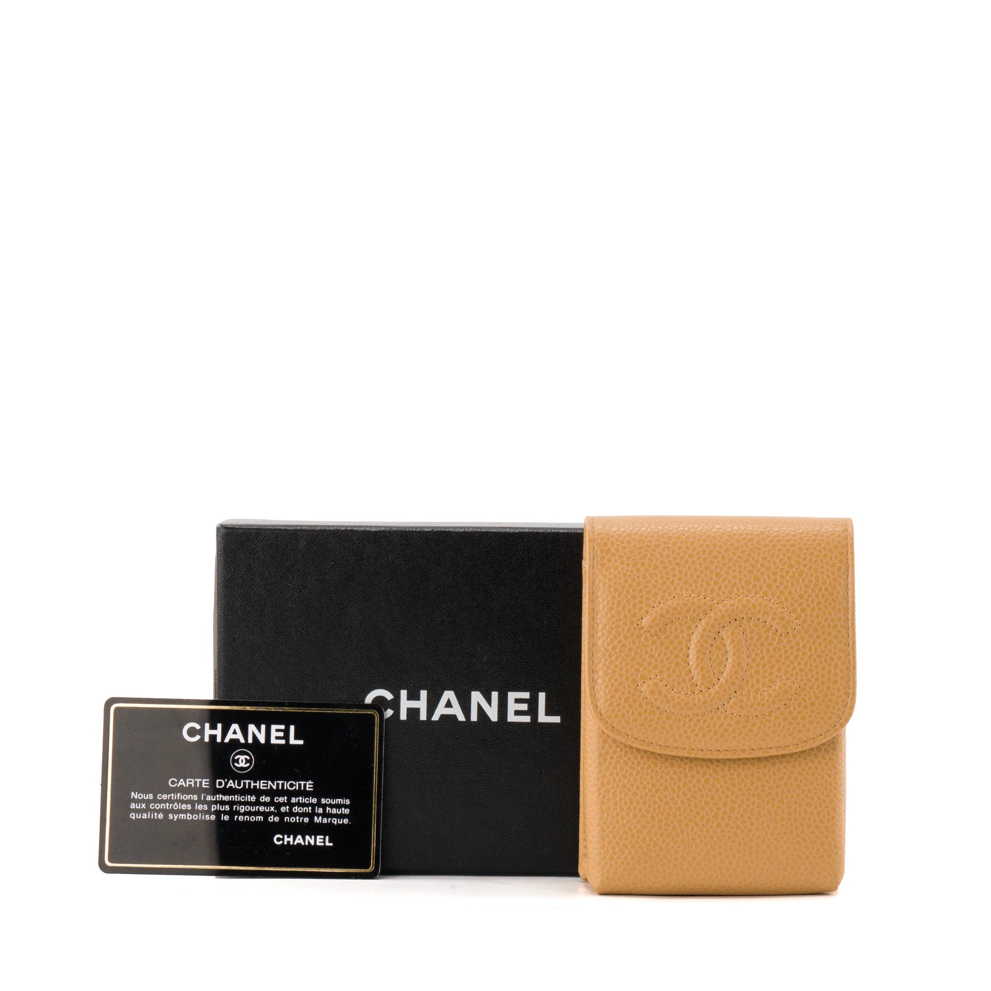 CHANEL - Étui à cigarettes Chanel en cuir caviar beige vintage