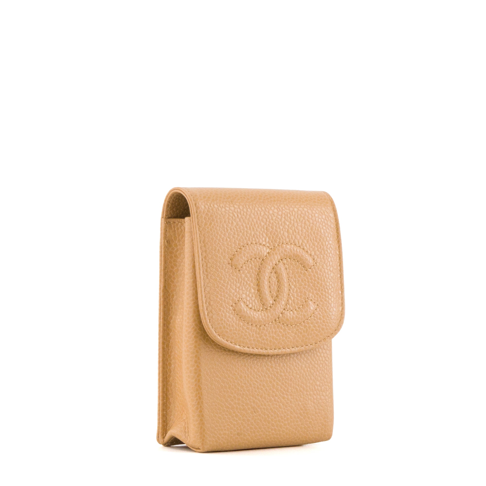 CHANEL - Étui à cigarettes Chanel en cuir caviar beige vintage