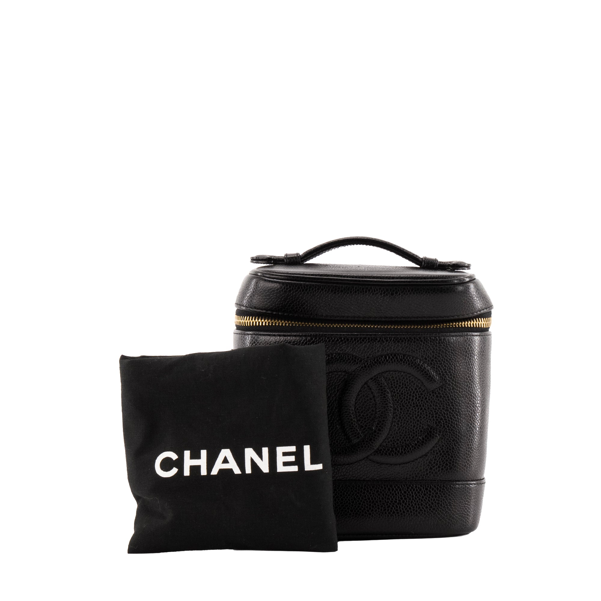 CHANEL - Vanity Chanel en cuir grainé noir vintage