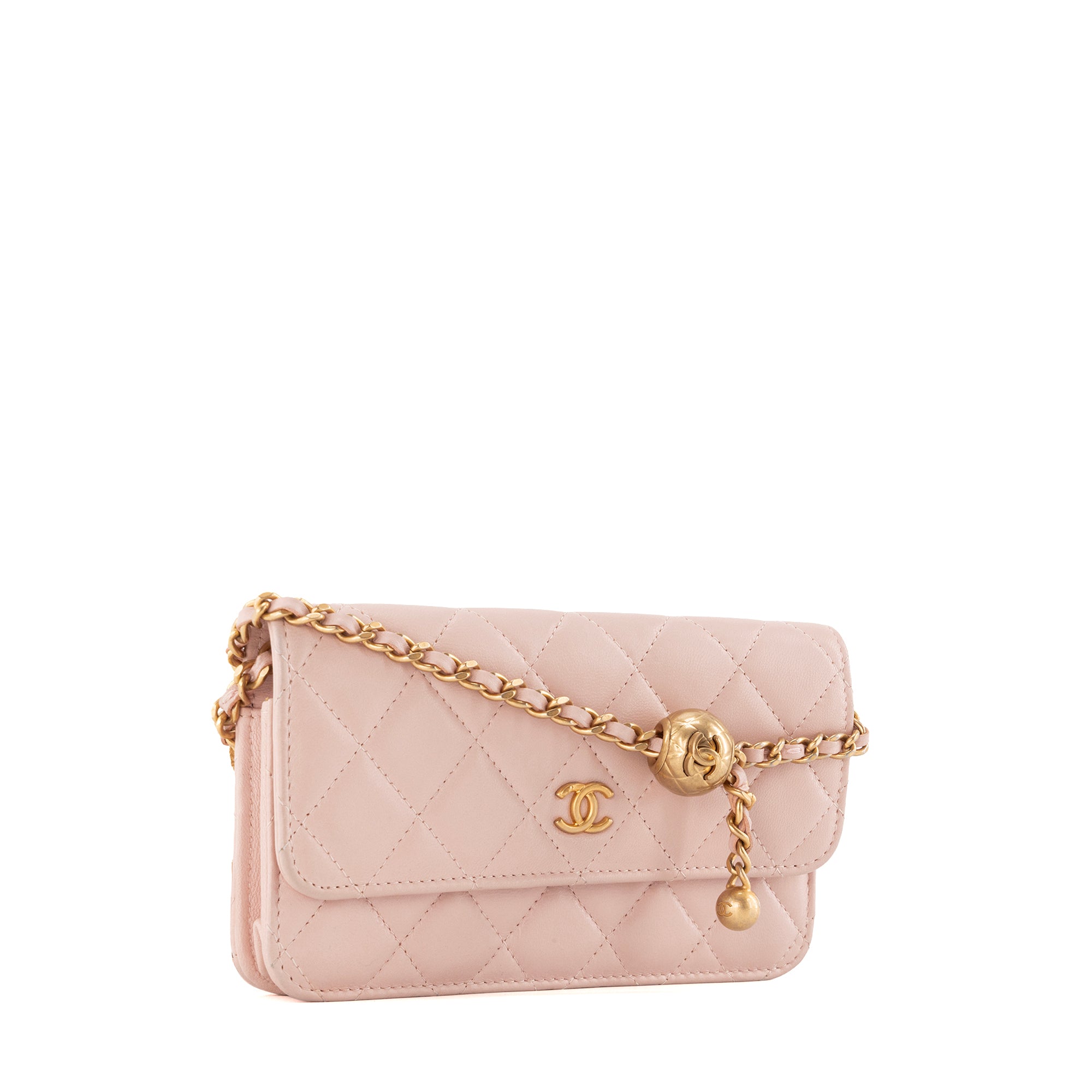 CHANEL - Wallet On Chain Chanel en cuir lisse rose