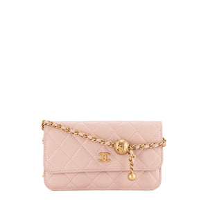 CHANEL - Wallet On Chain Chanel en cuir lisse rose