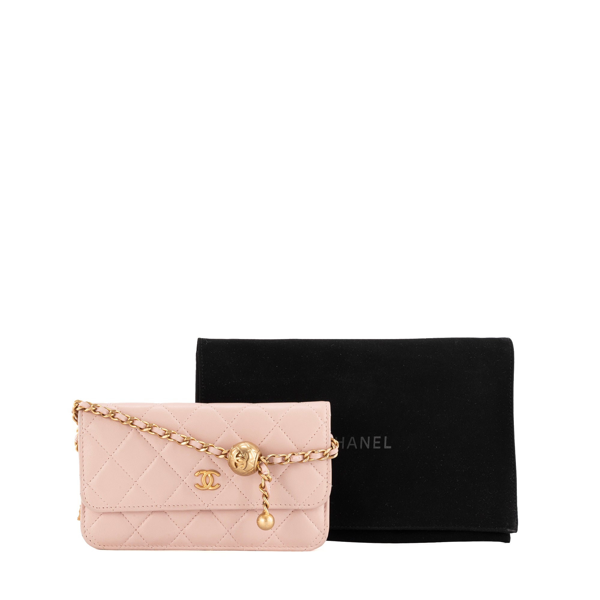 CHANEL - Wallet On Chain Chanel en cuir lisse rose
