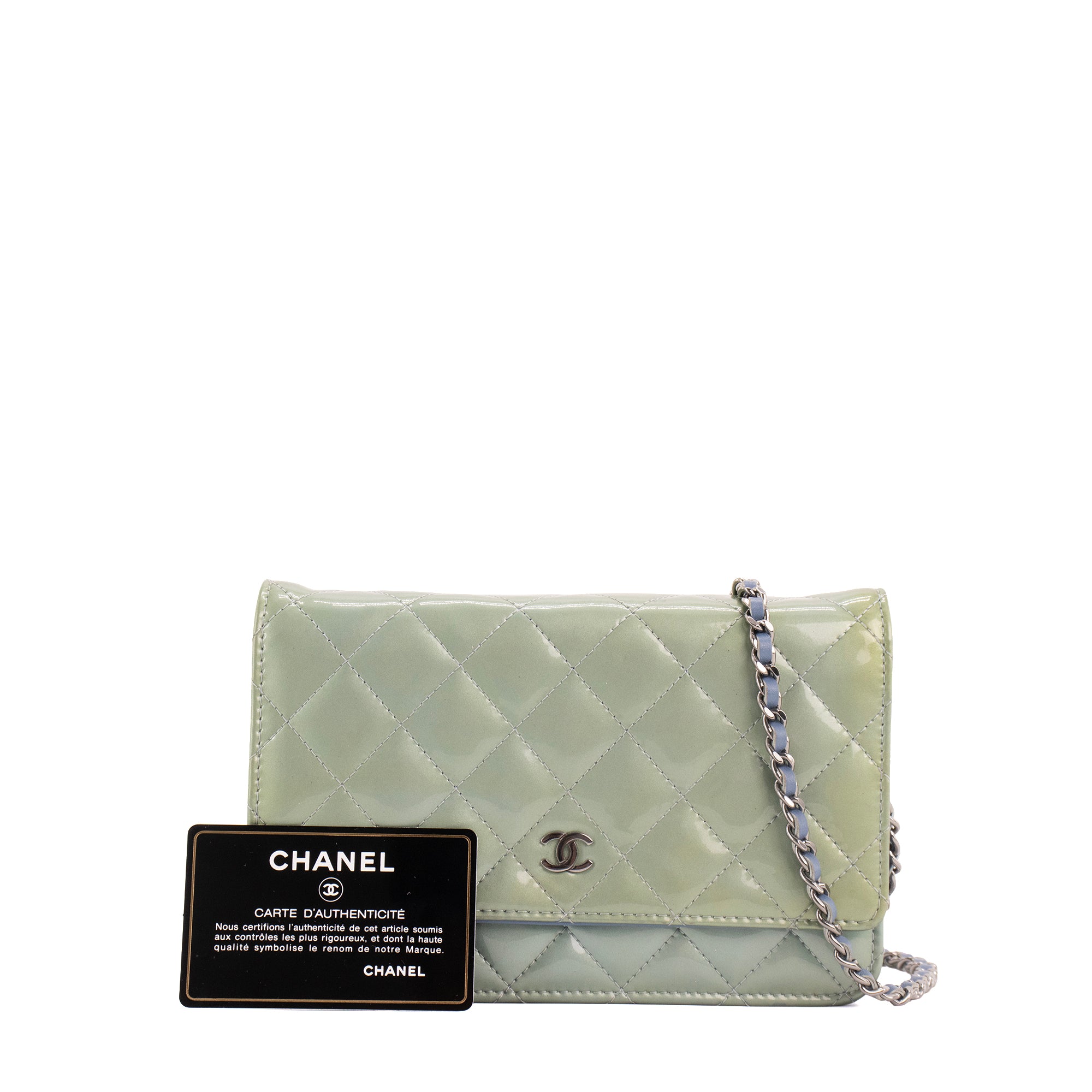 CHANEL - Chanel Classic/Timeless Wallet On Chain shoulder bag in gray-green patent leather