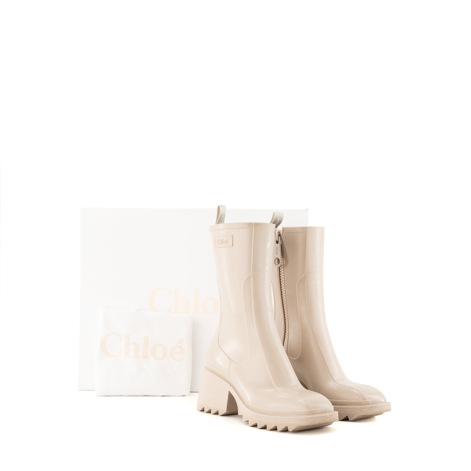 CHLOÉ - Bottines Betty Chloé en caoutchouc beige (T37)