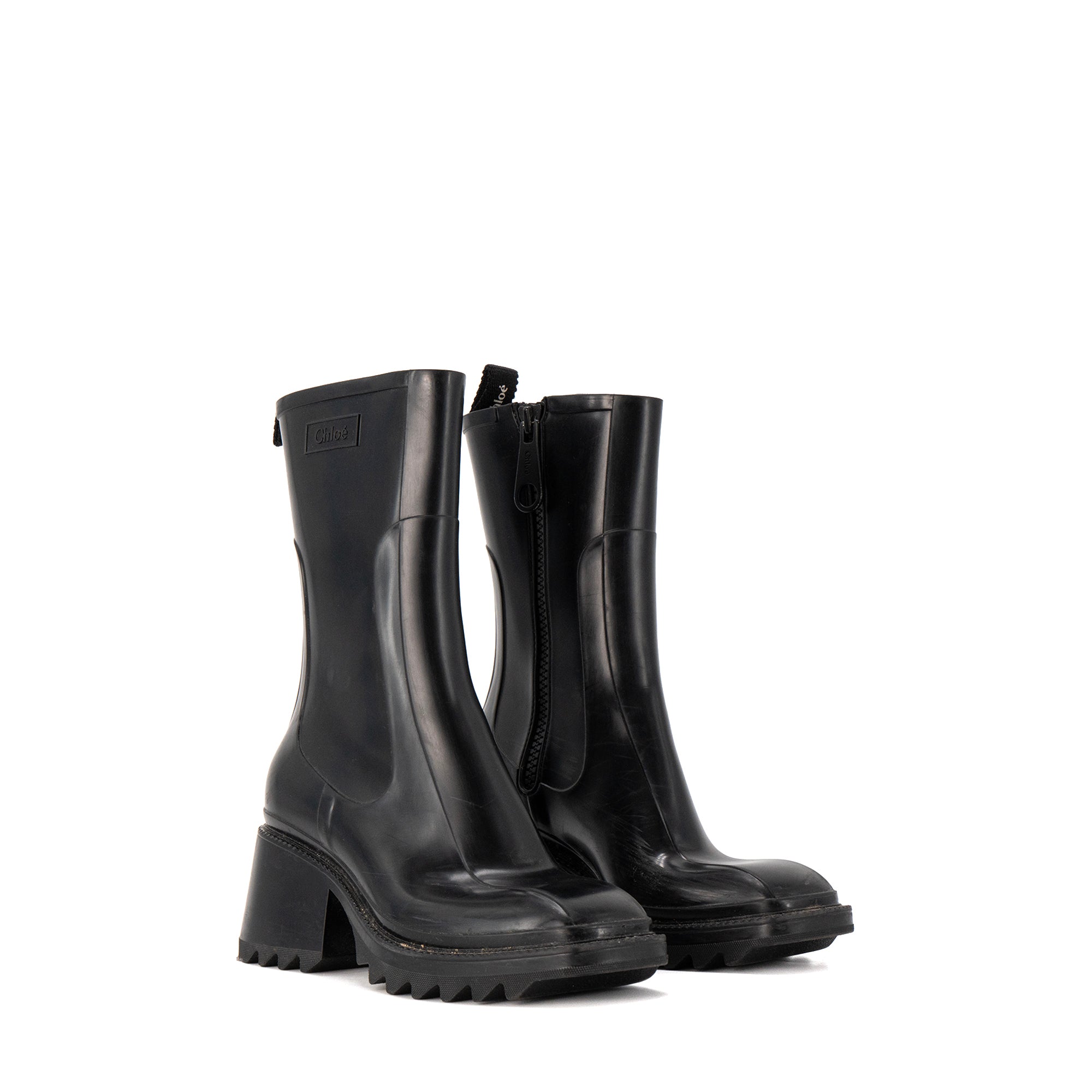CHLOÉ - Bottines Betty Chloé en caoutchouc noir (T39)