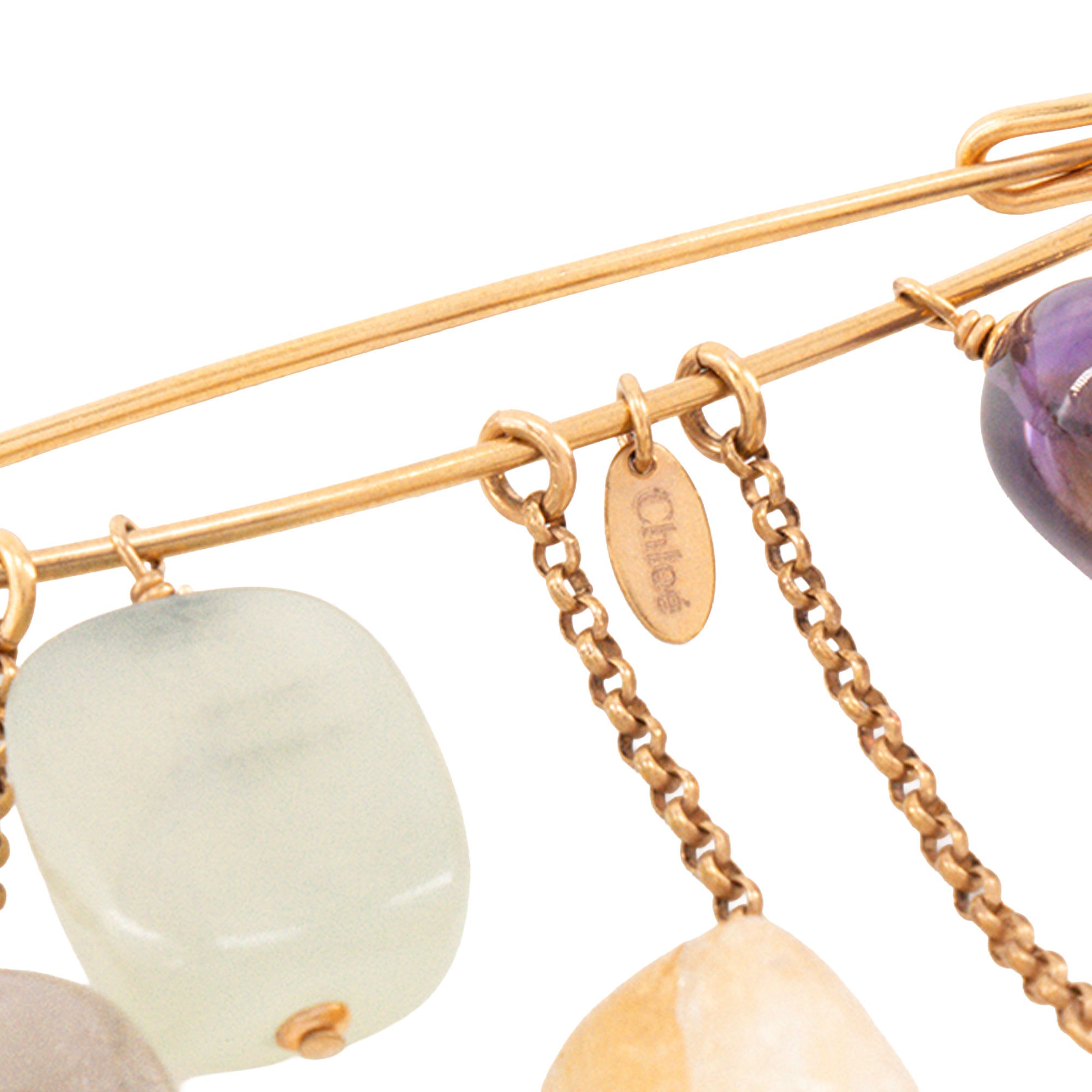 CHLOÉ - Broche Chloé en métal doré et perles multicolores