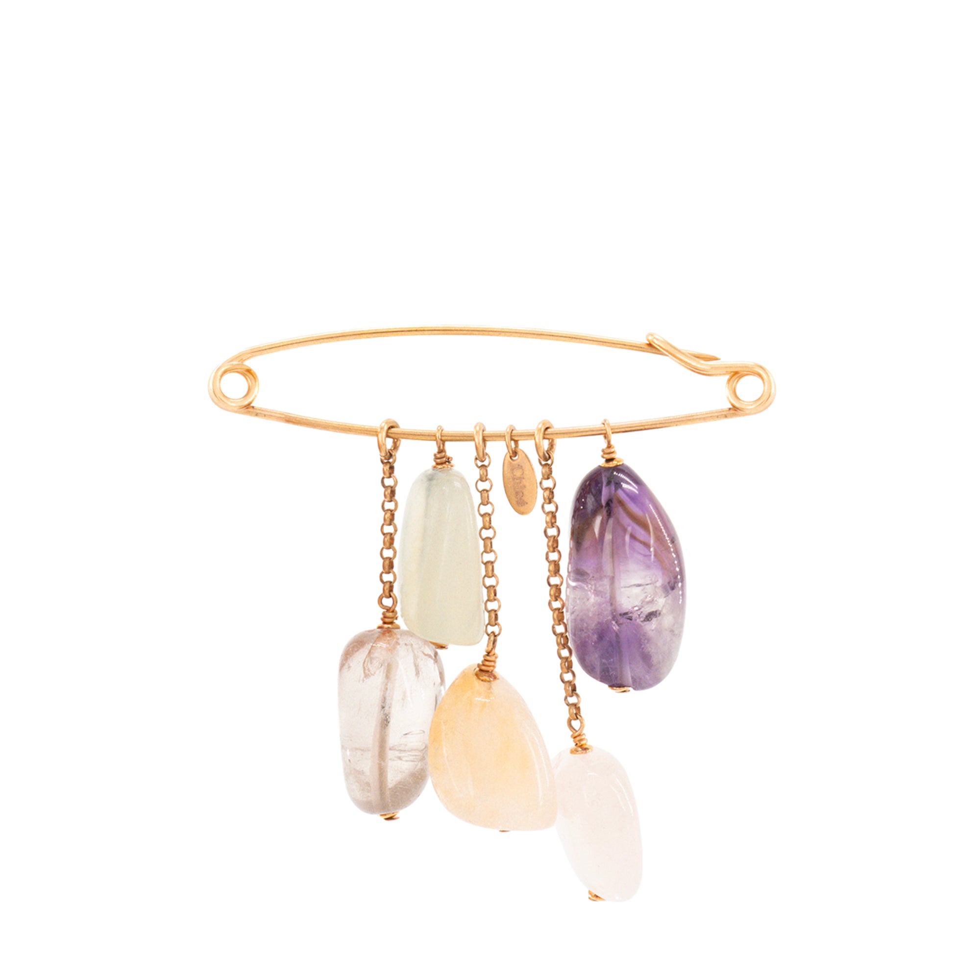 CHLOÉ - Broche Chloé en métal doré et perles multicolores