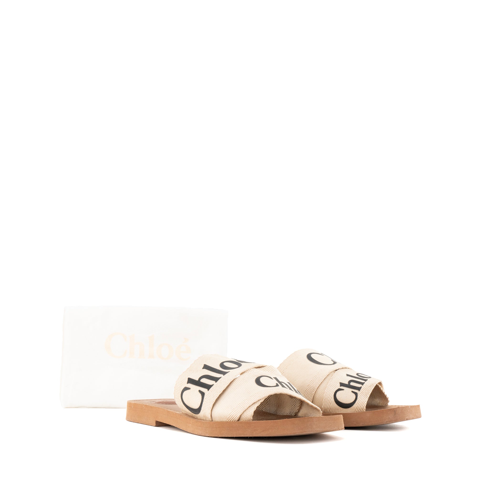 CHLOÉ - Mules Woody Chloé en toile beige (T36)