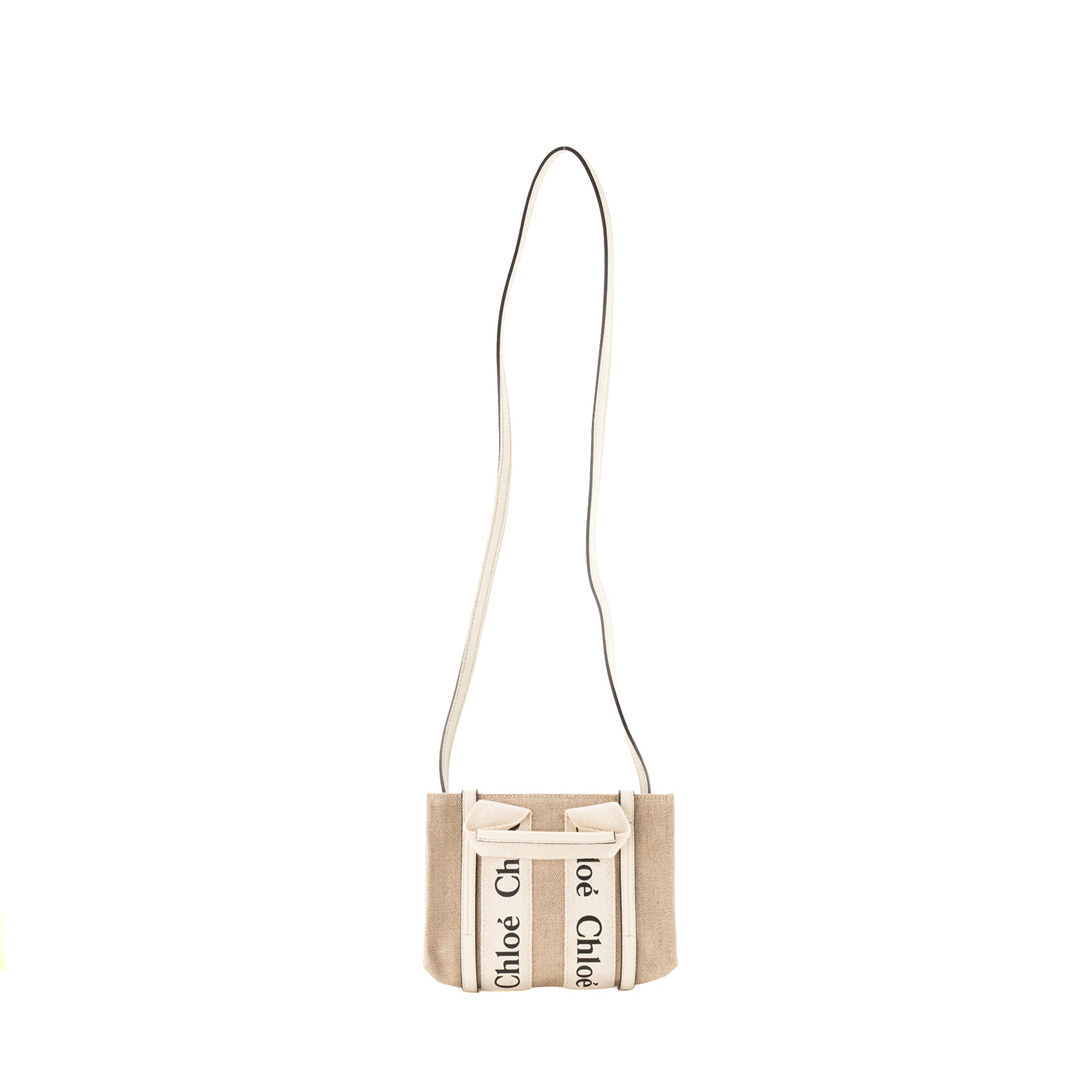 CHLOÉ - Sac à bandoulière Cabas Woody mini Chloé en toile et cuir beige
