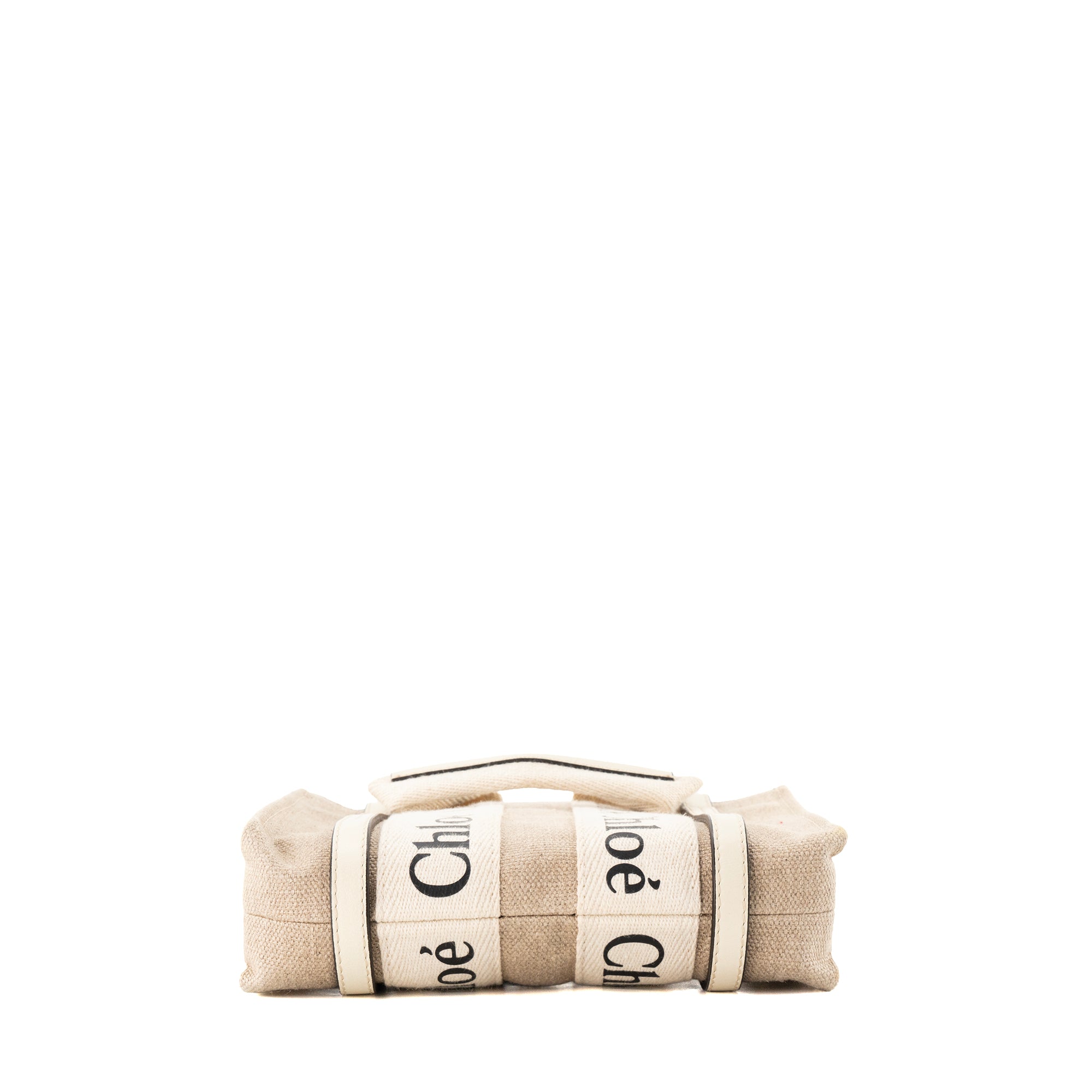 CHLOÉ - Sac à bandoulière Cabas Woody mini Chloé en toile et cuir beige