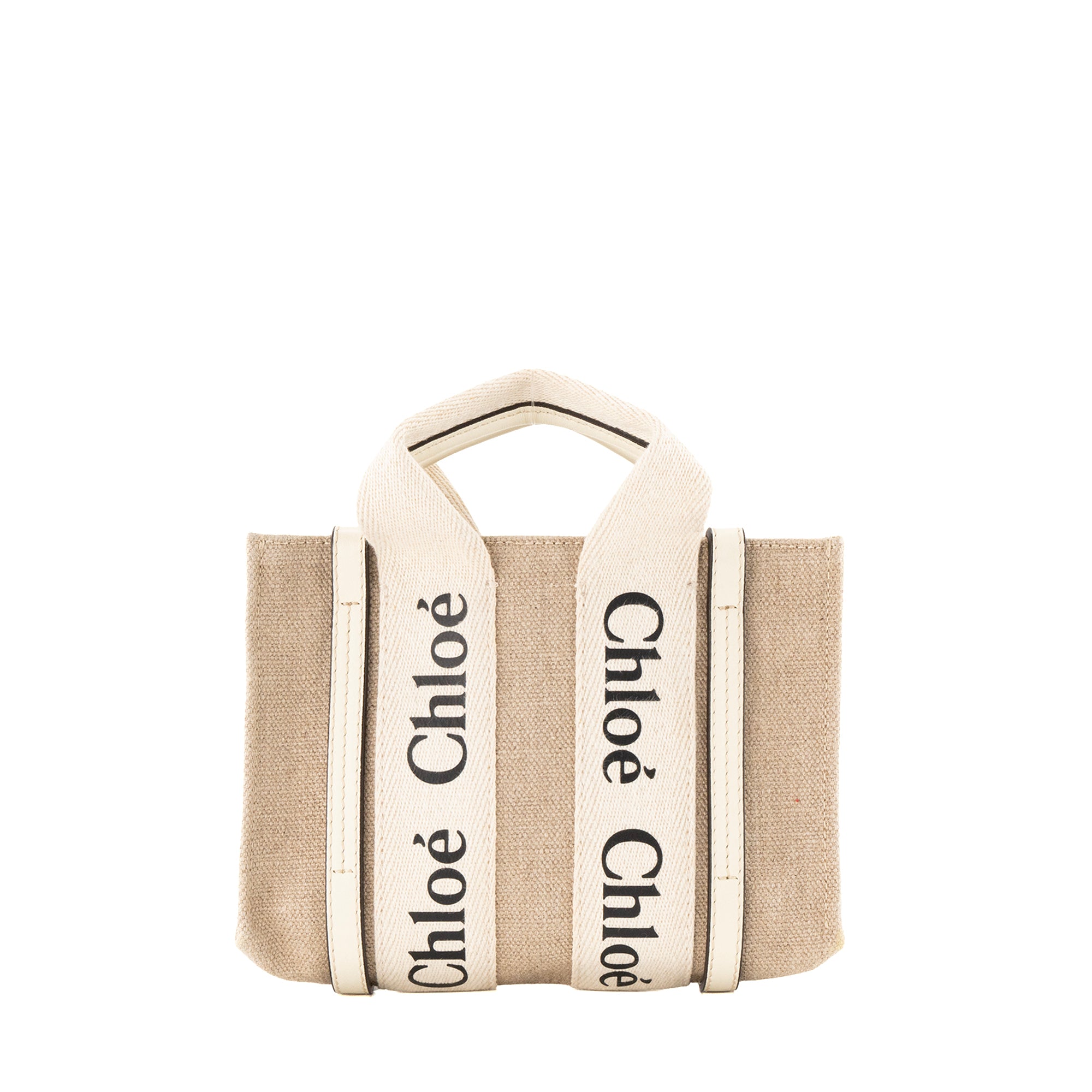 CHLOÉ - Sac à bandoulière Cabas Woody mini Chloé en toile et cuir beige