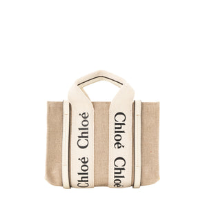 CHLOÉ - Sac à bandoulière Cabas Woody mini Chloé en toile et cuir beige
