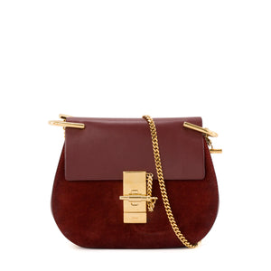 CHLOÉ - Sac à bandoulière Drew Chloé en cuir lisse et daim bordeaux