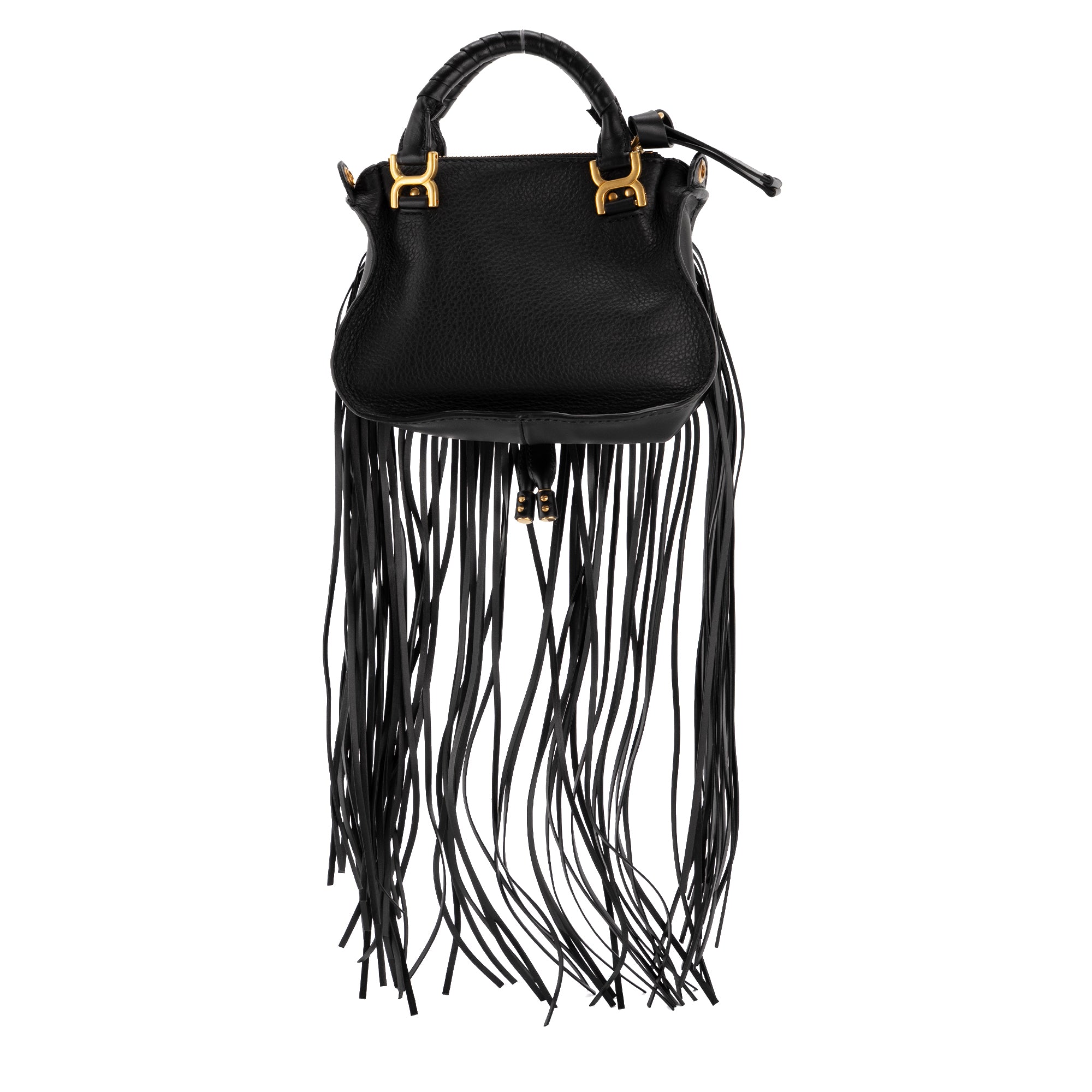 CHLOÉ - Sac à bandoulière Marcie à franges Chloé en cuir noir