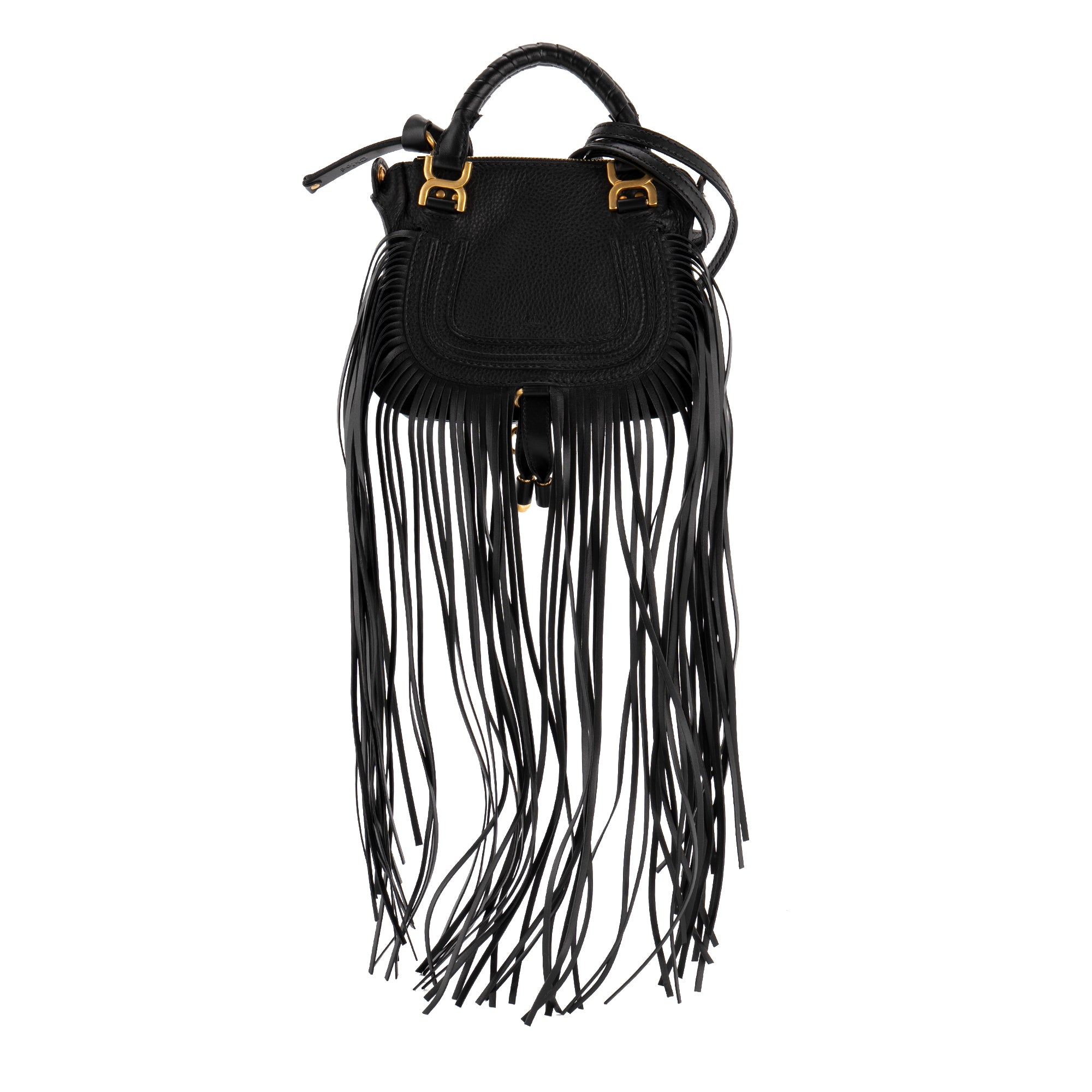 CHLOÉ - Sac à bandoulière Marcie à franges Chloé en cuir noir