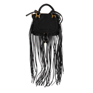 CHLOÉ - Sac à bandoulière Marcie à franges Chloé en cuir noir