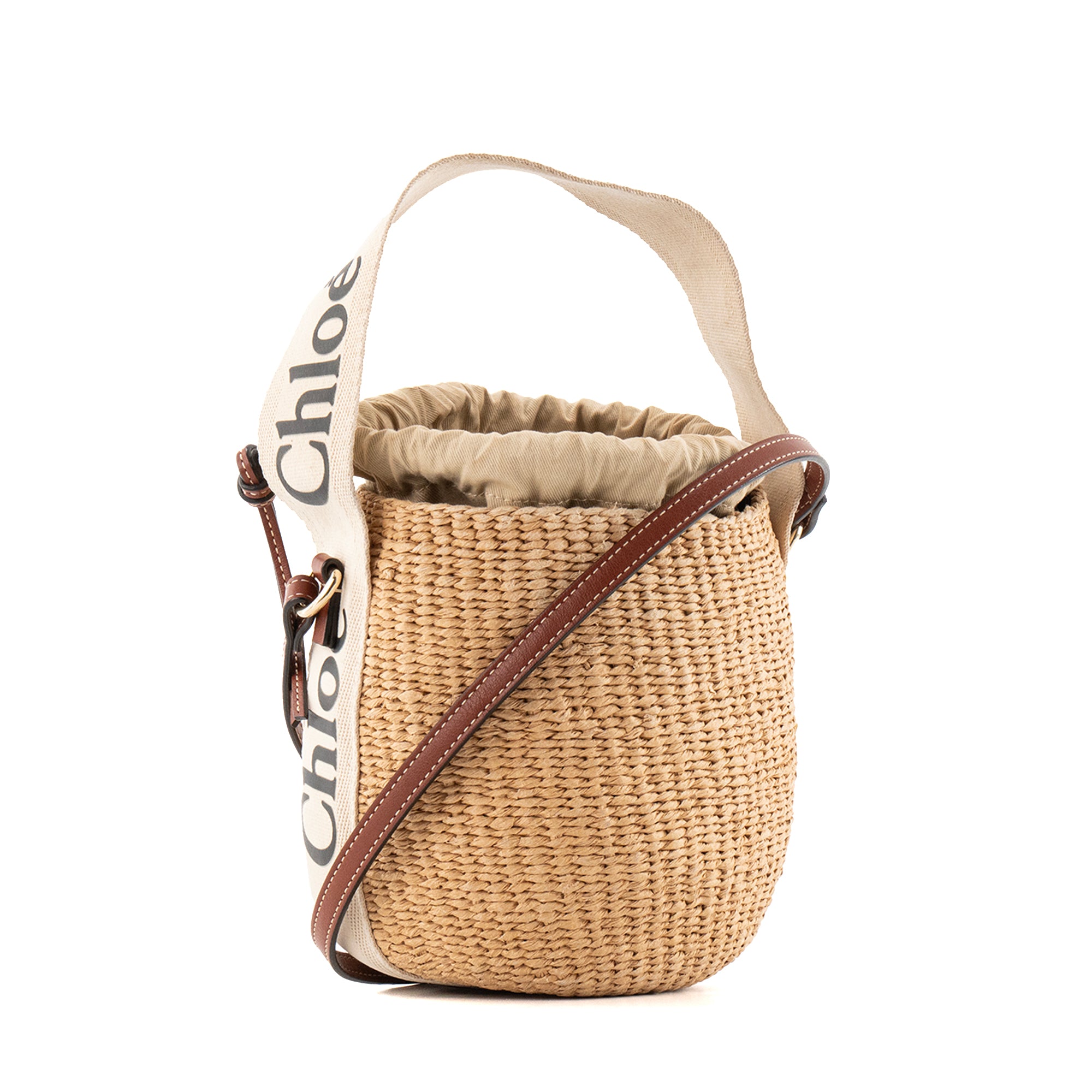 CHLOÉ - Sac à bandoulière Woody PM Chloé en raphia et toile beige